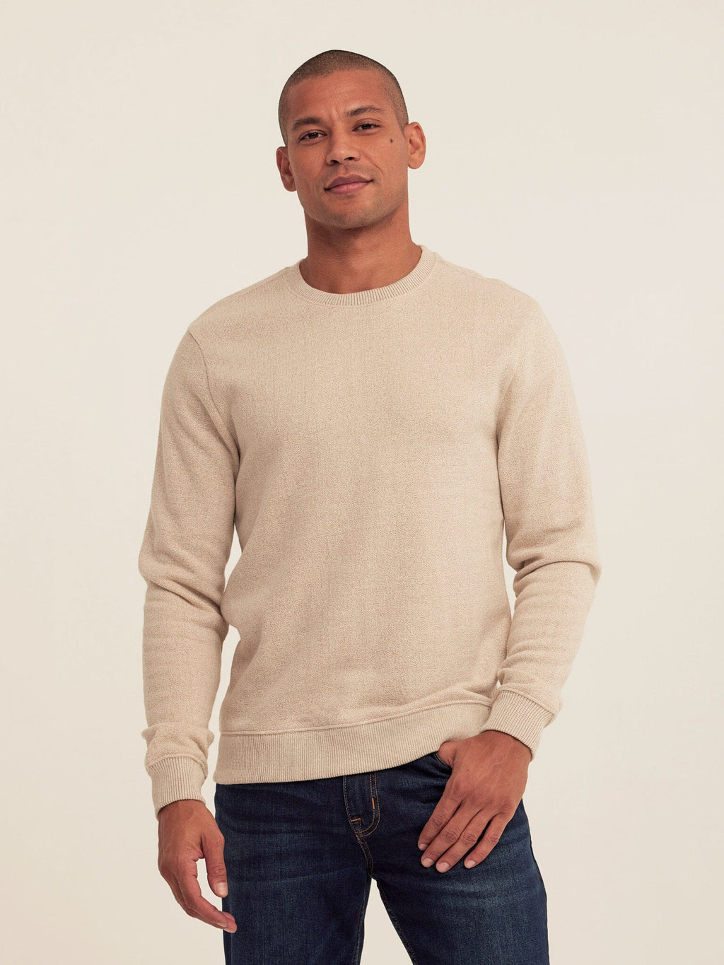 Corey Eco Fleece Crew Sweatshirt in Beige - Minimalist Knit Top