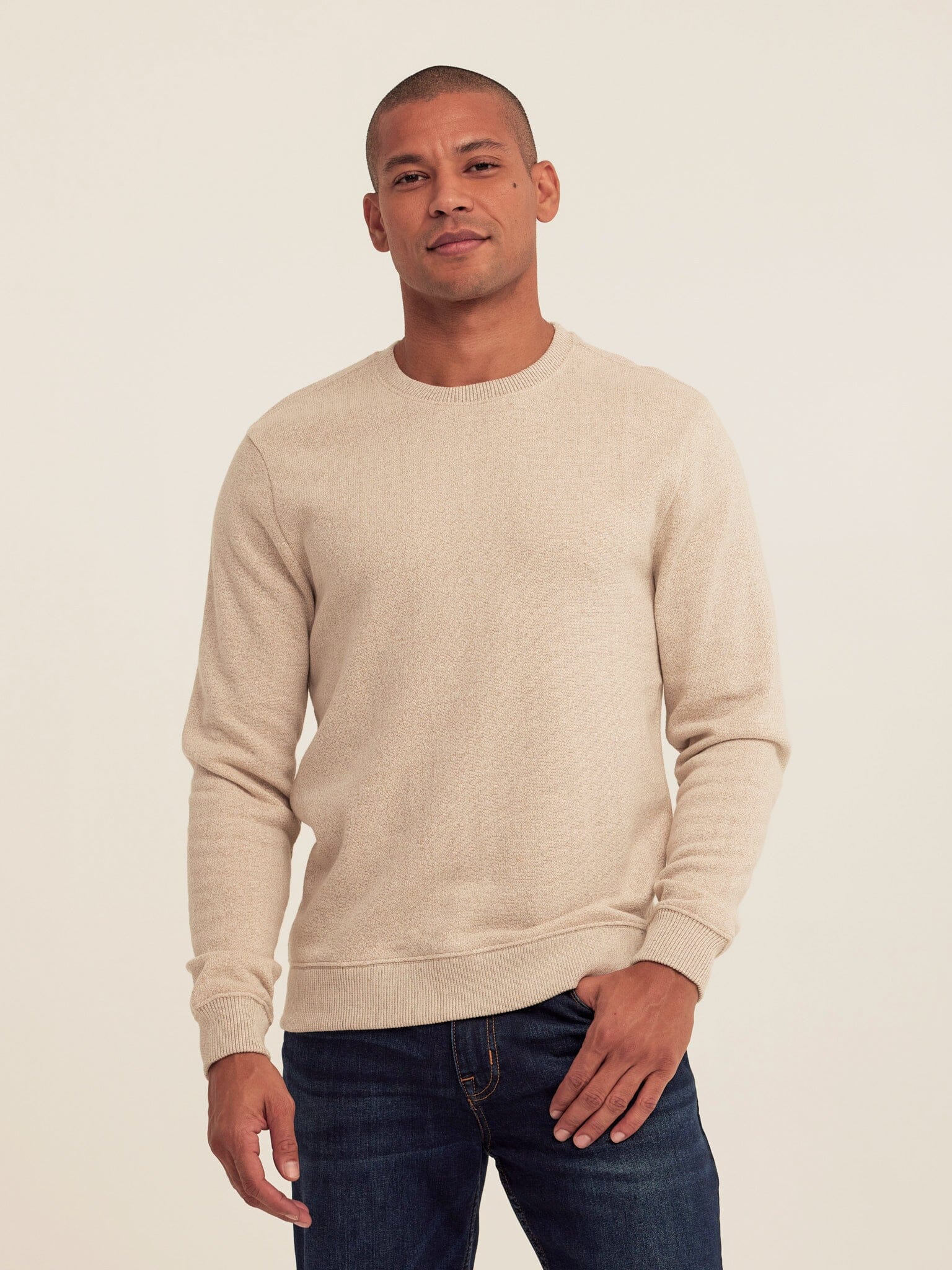 Corey Eco Fleece Crew Sweatshirt in Beige - Minimalist Knit Top