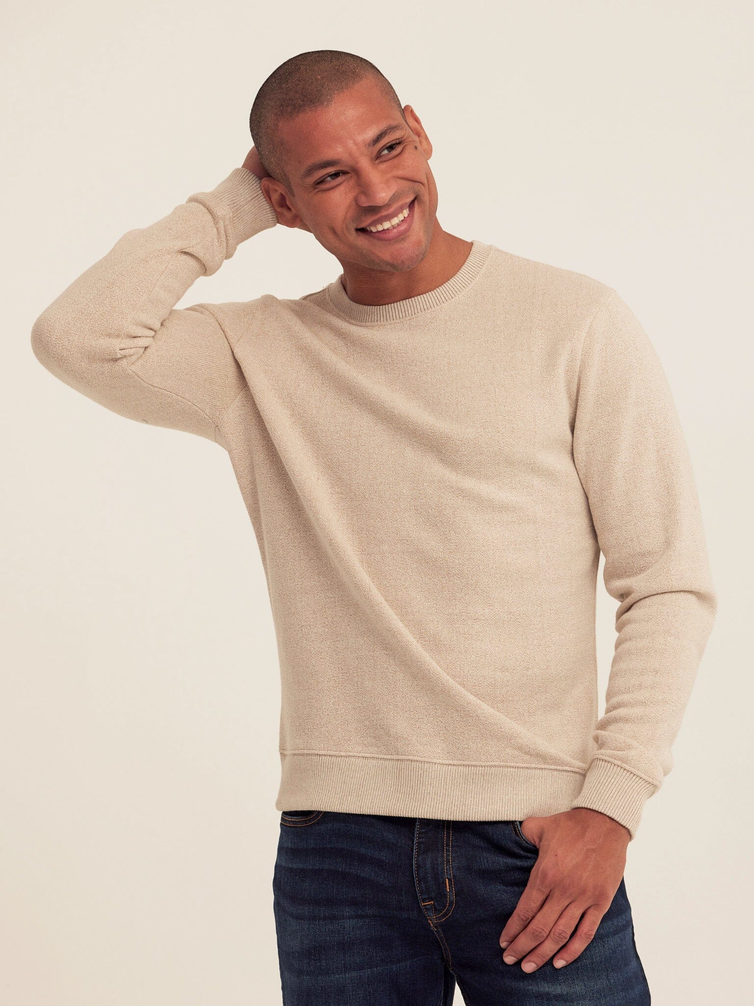 Corey Eco Fleece Crew Sweatshirt in Beige - Minimalist Knit Top