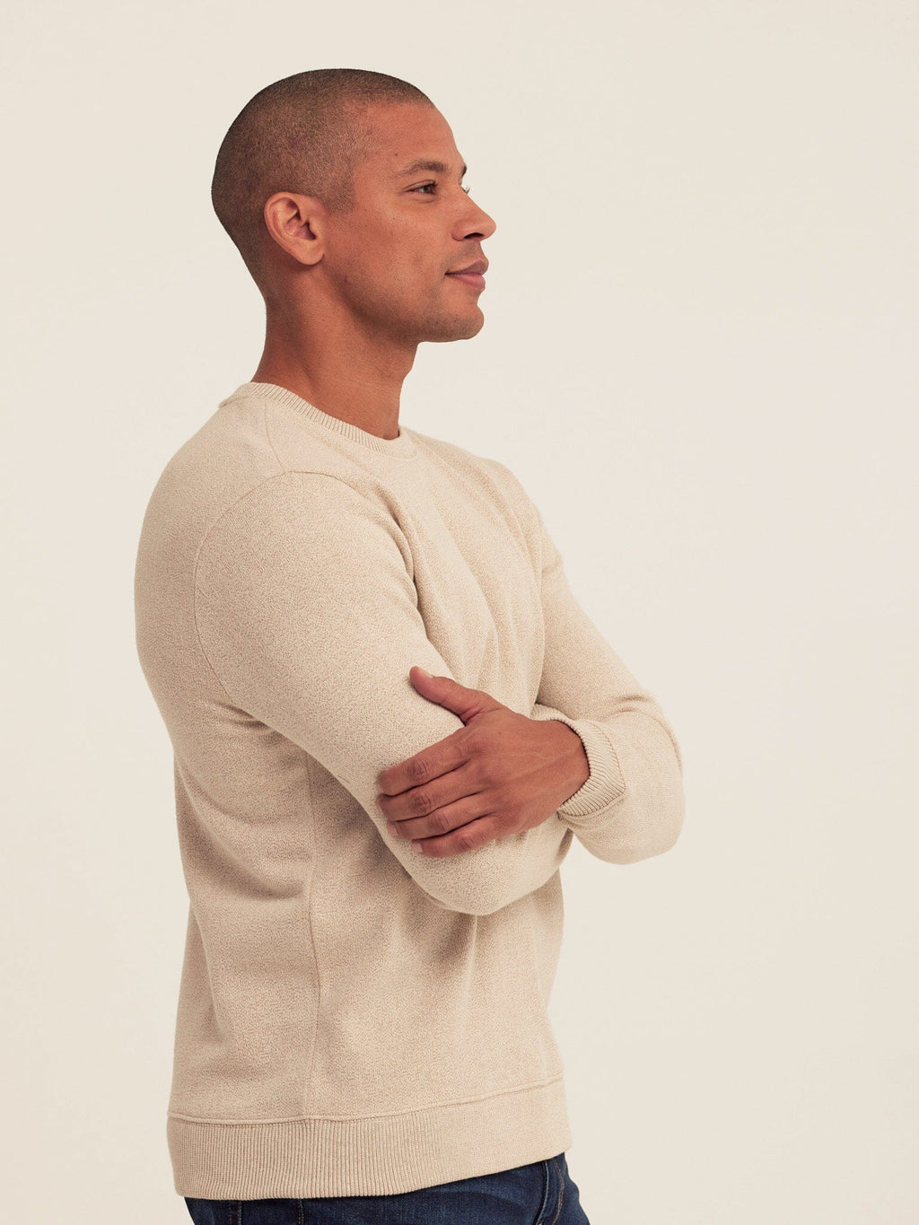 Corey Eco Fleece Crew Sweatshirt in Beige - Minimalist Knit Top