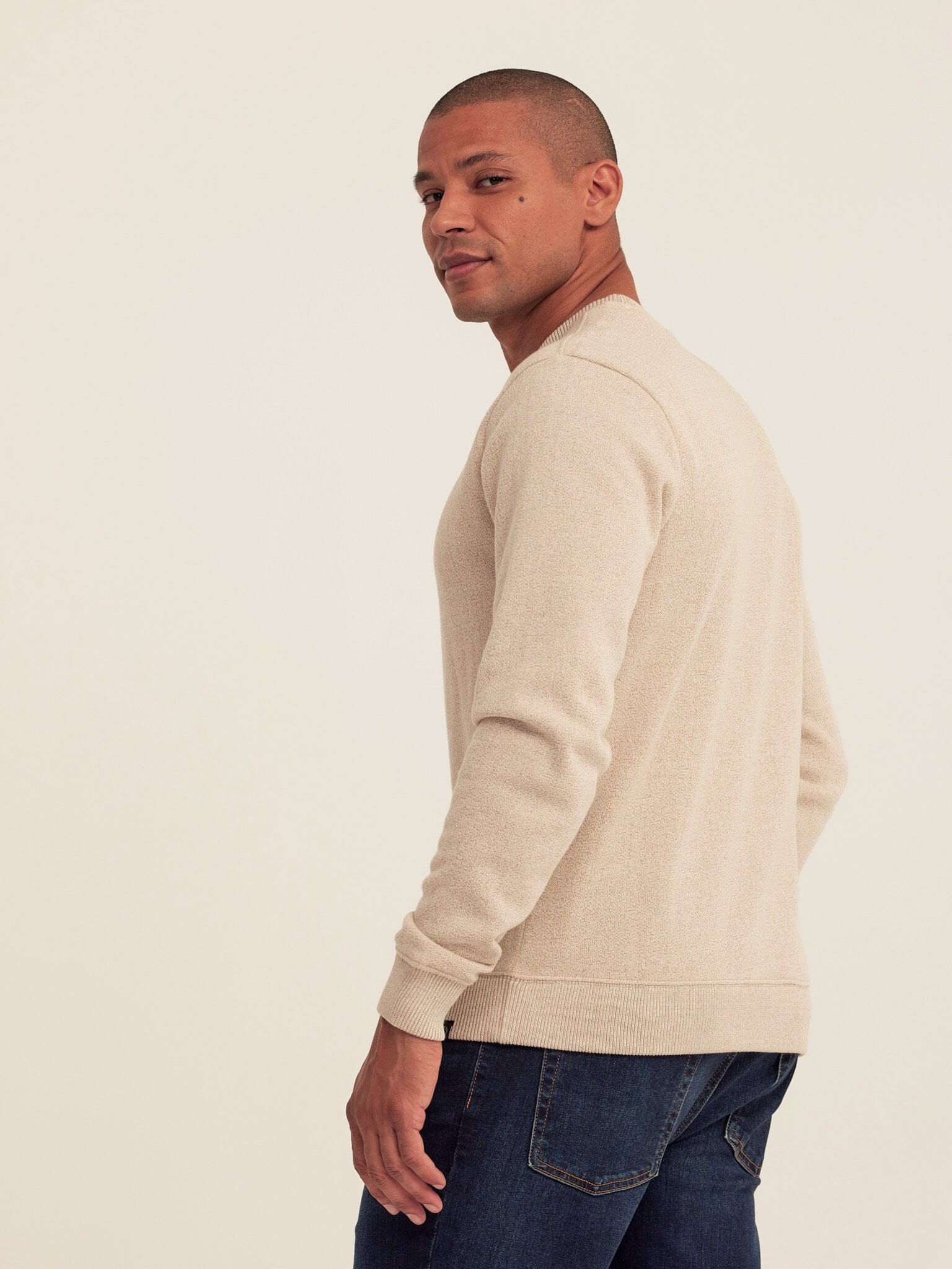 Corey Eco Fleece Crew Sweatshirt in Beige - Minimalist Knit Top