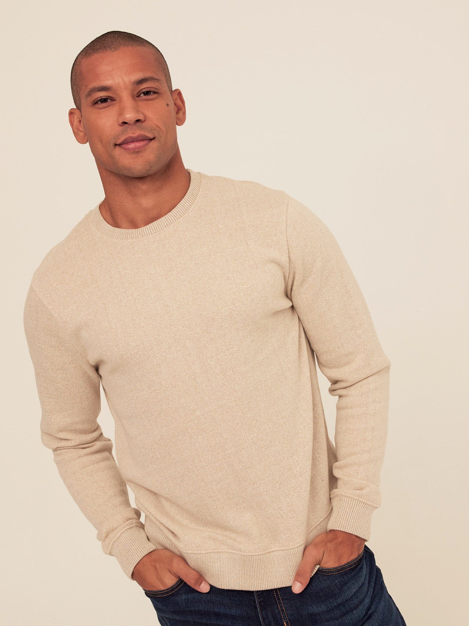 Corey Eco Fleece Crew Sweatshirt in Beige - Minimalist Knit Top
