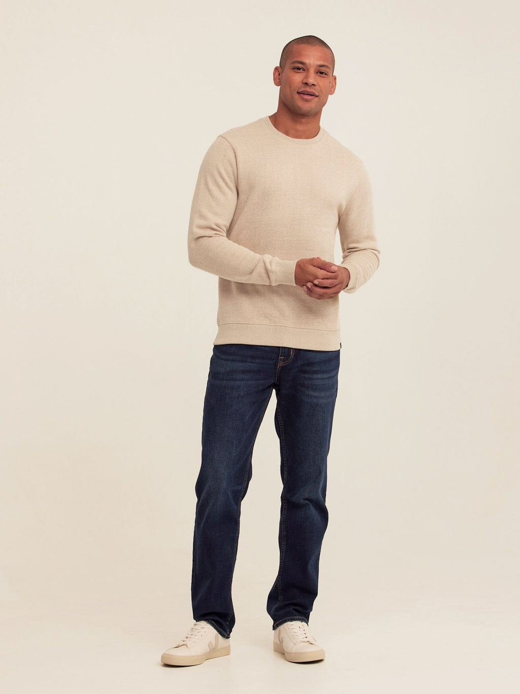 Corey Eco Fleece Crew Sweatshirt in Beige - Minimalist Knit Top