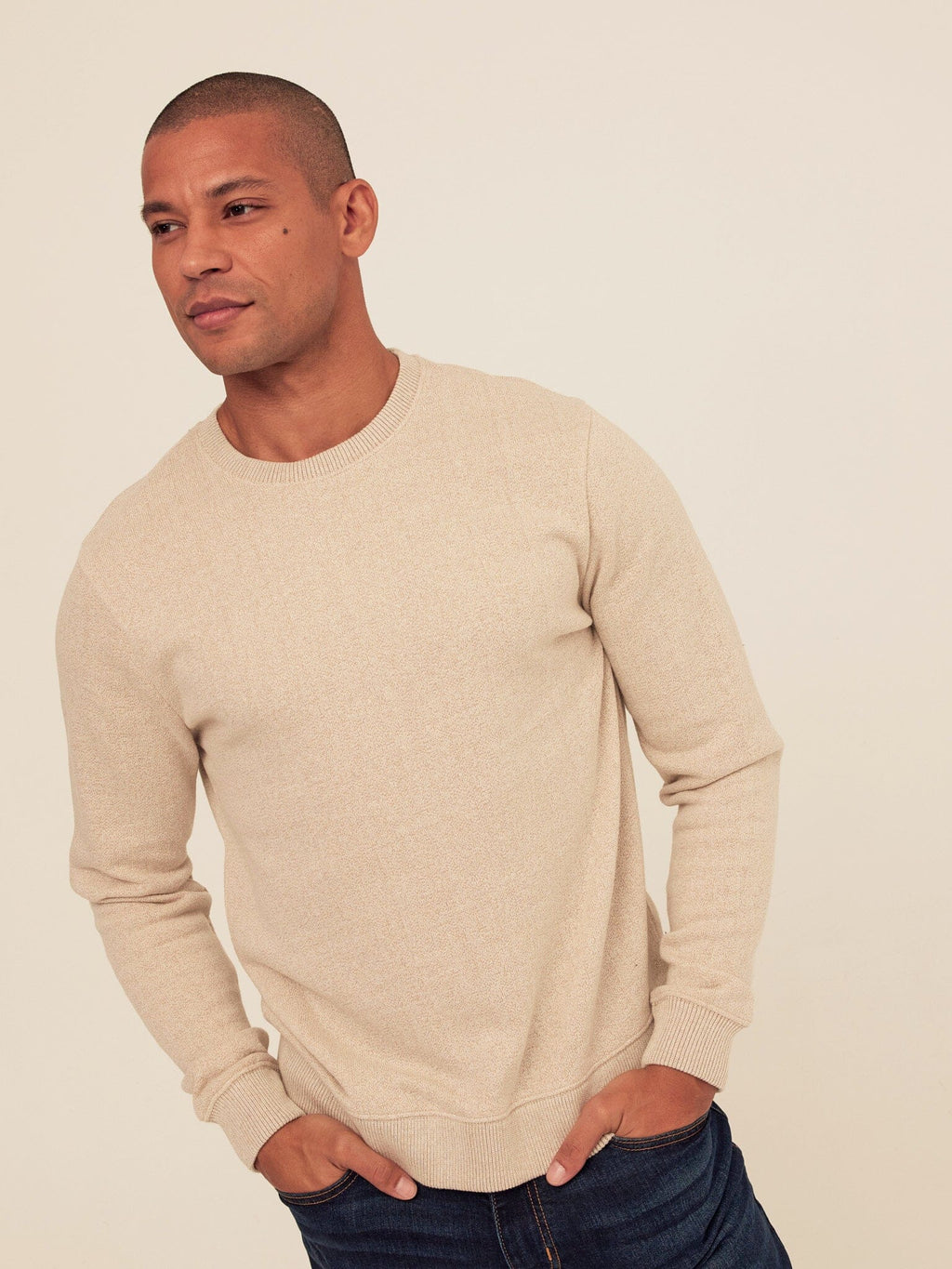 Corey Eco Fleece Crew Sweatshirt in Beige - Minimalist Knit Top