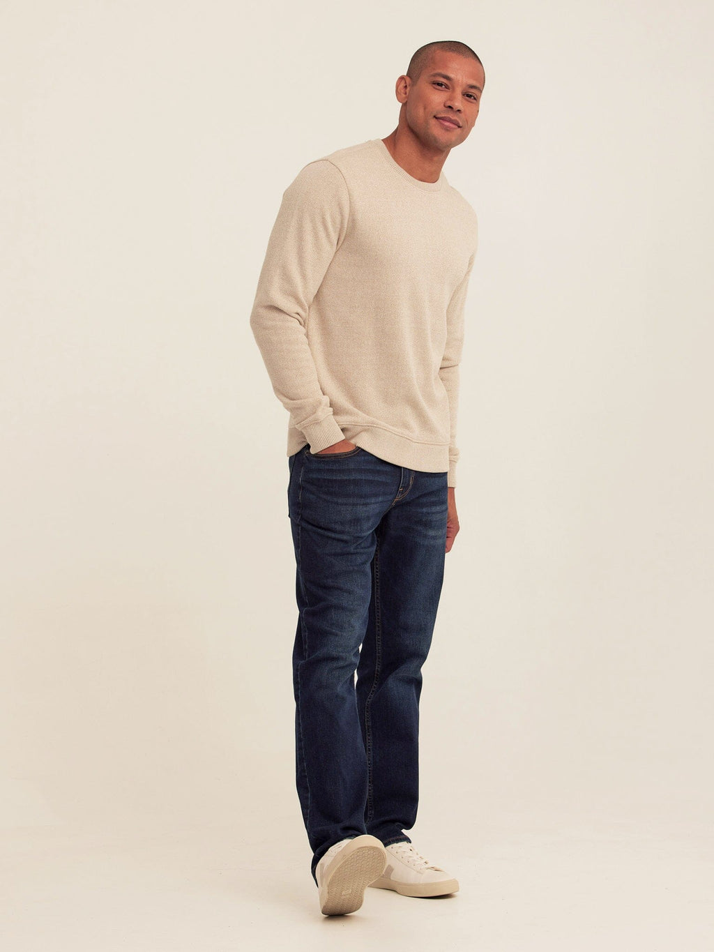 Corey Eco Fleece Crew Sweatshirt in Beige - Minimalist Knit Top