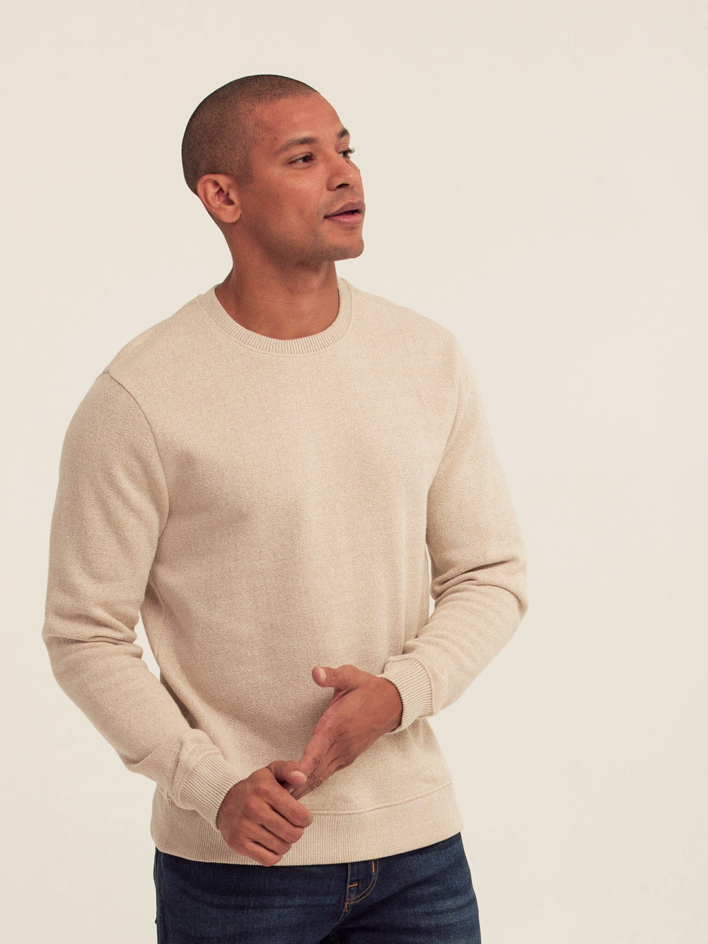 Corey Eco Fleece Crew Sweatshirt in Beige - Minimalist Knit Top