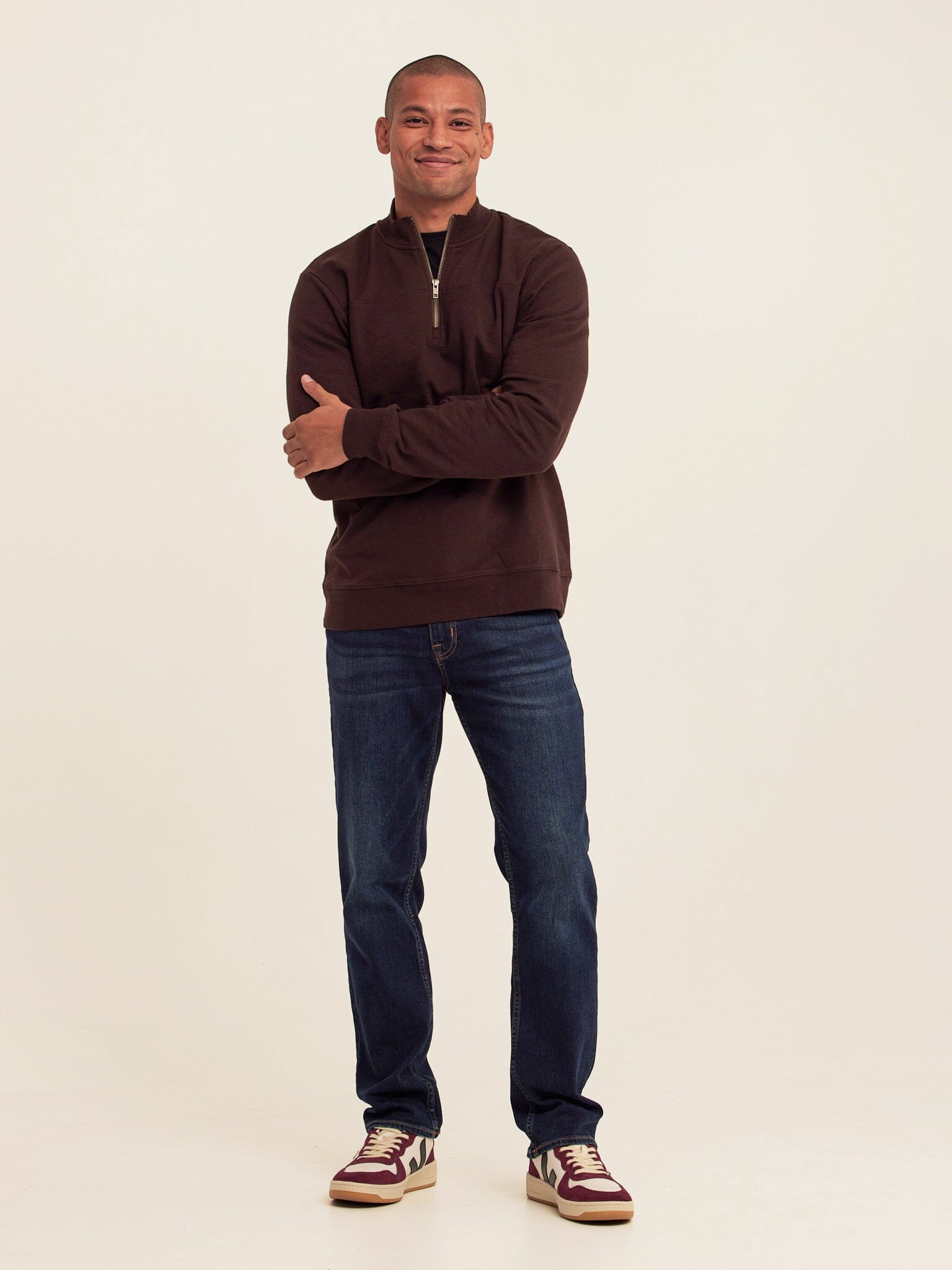 Christian Comfort Slub Terry Half Zip Pullover in Dark Brown