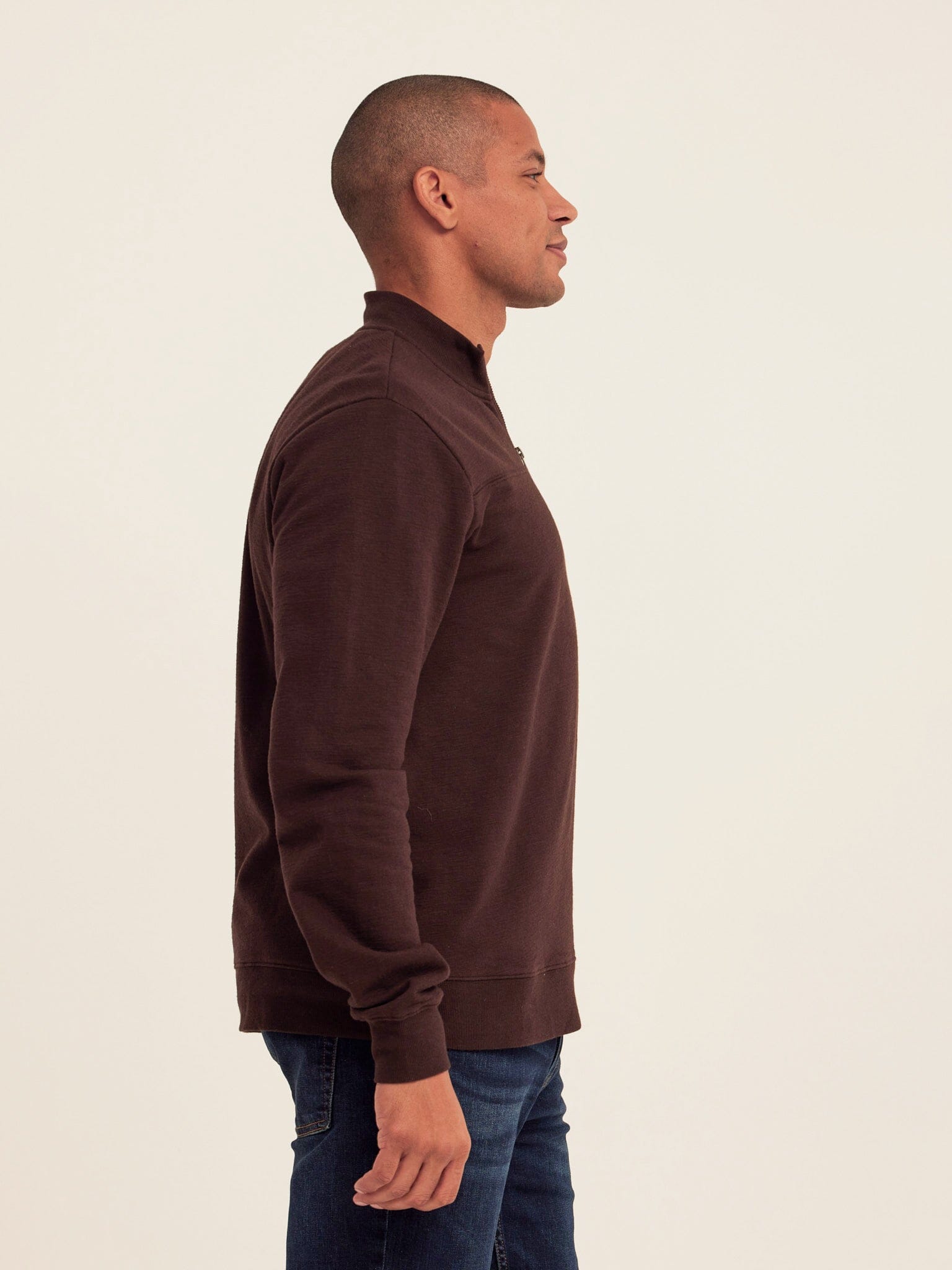 Christian Comfort Slub Terry Half Zip Pullover in Dark Brown