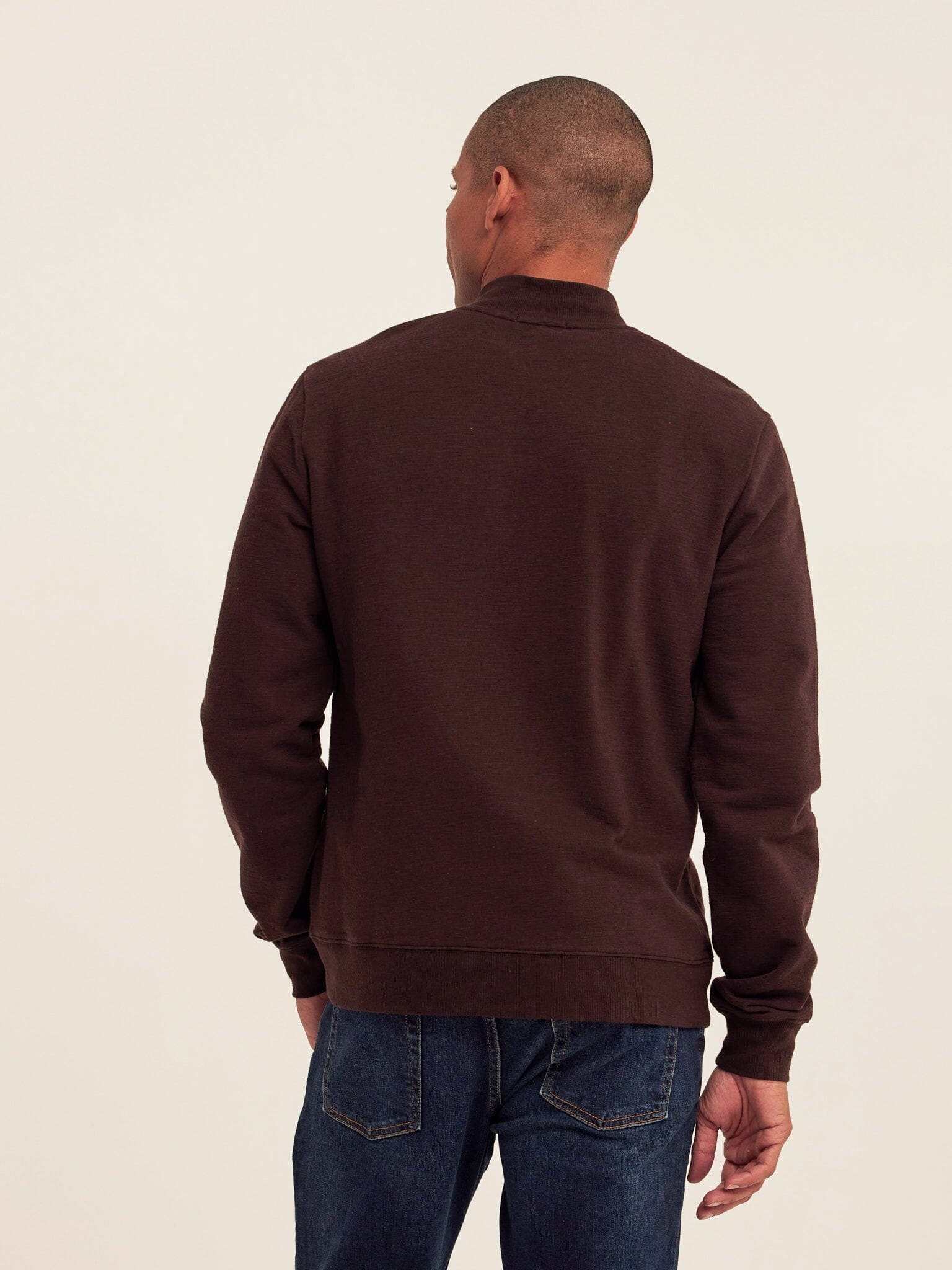 Christian Comfort Slub Terry Half Zip Pullover in Dark Brown