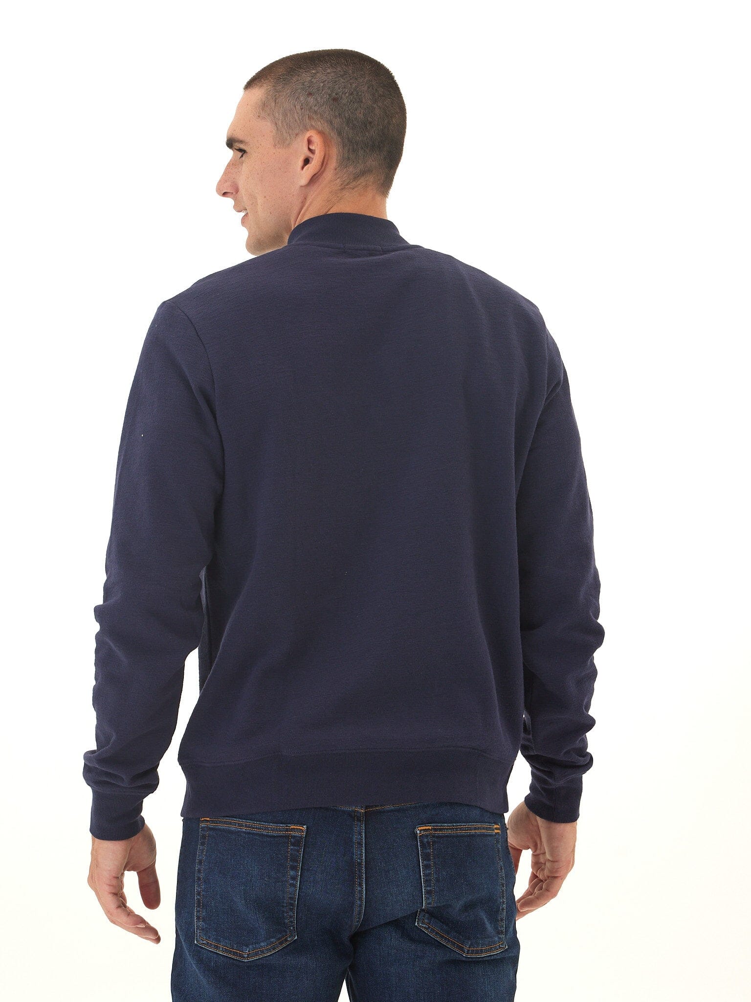 Men's Comfort Slub Terry Half Zip Pullover in Navy Blue