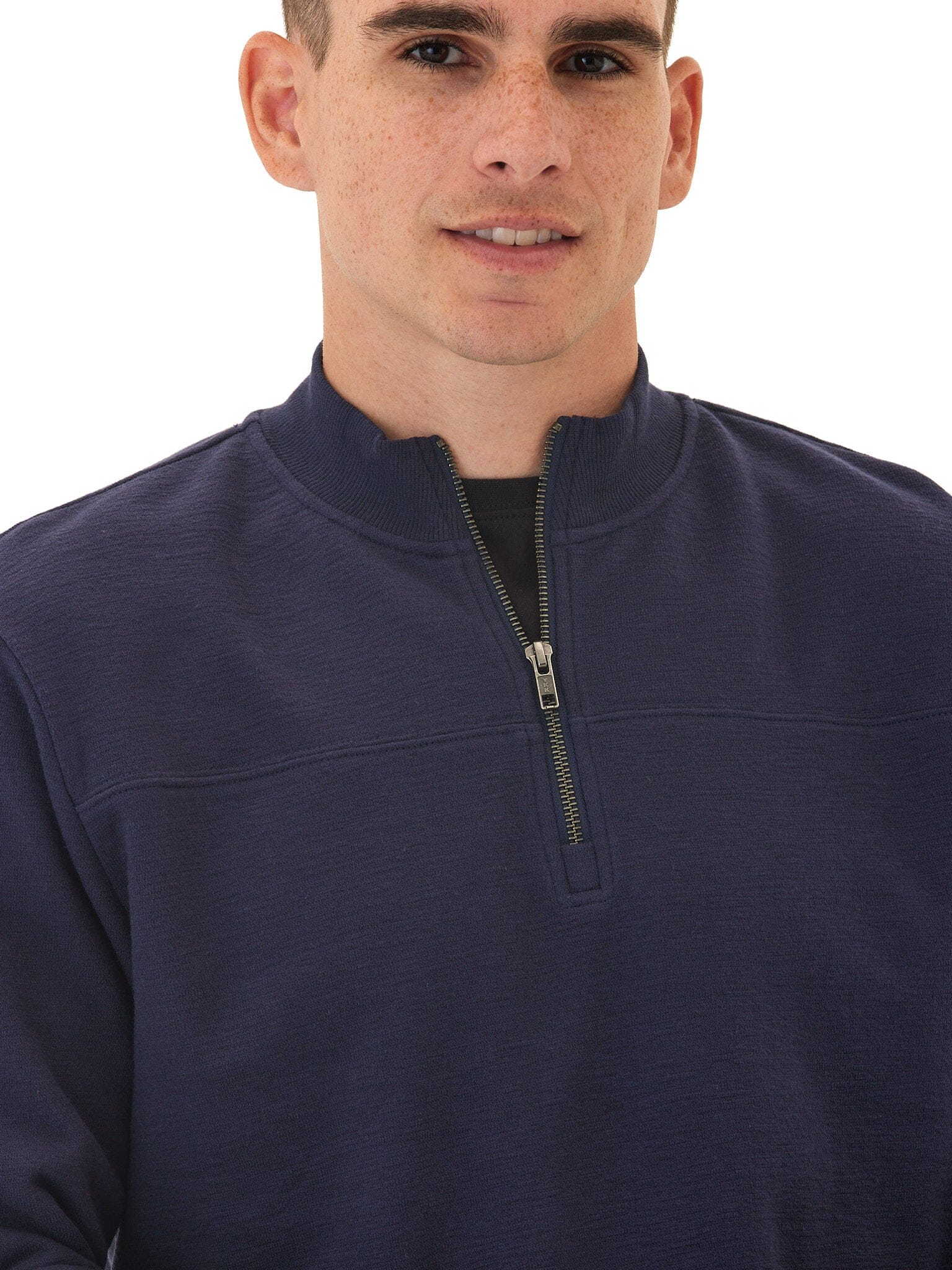 Men's Comfort Slub Terry Half Zip Pullover in Navy Blue
