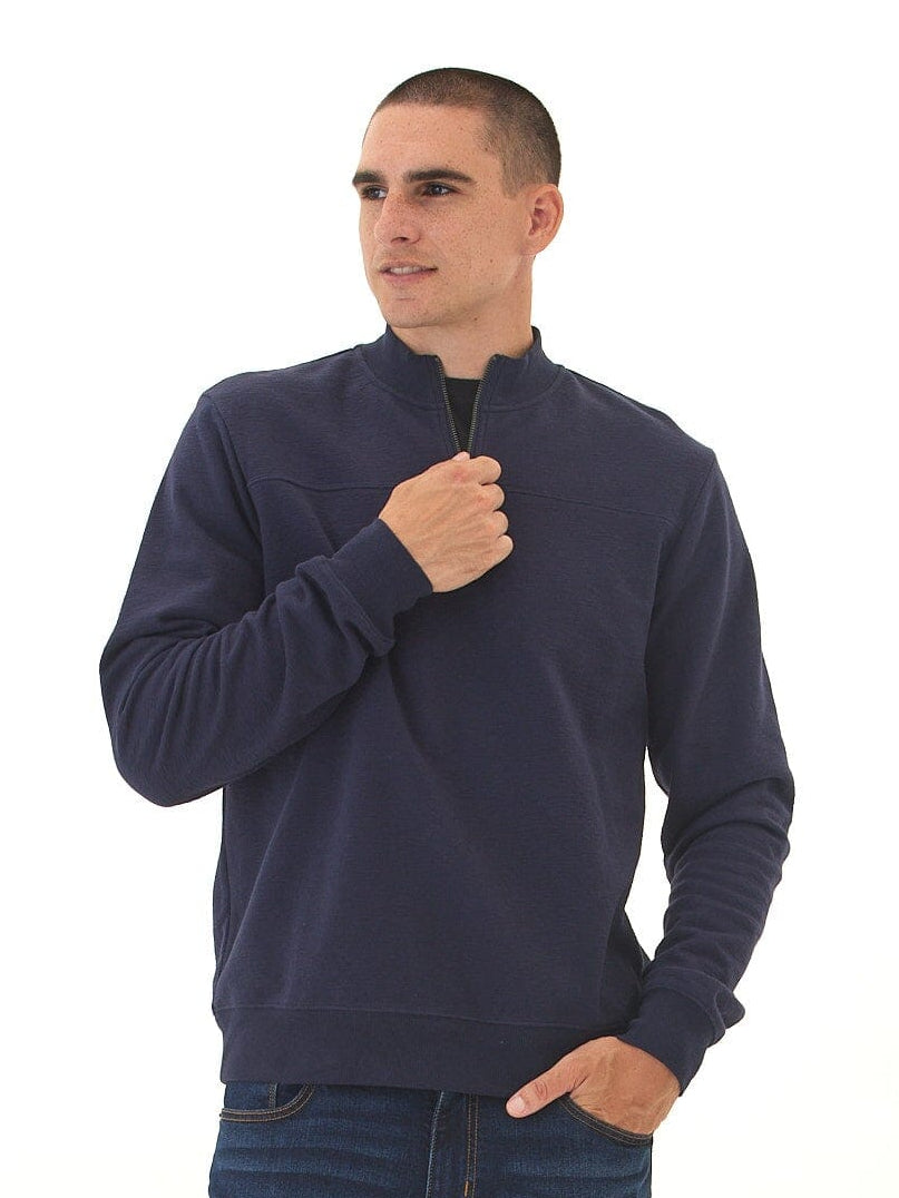 Men's Comfort Slub Terry Half Zip Pullover in Navy Blue