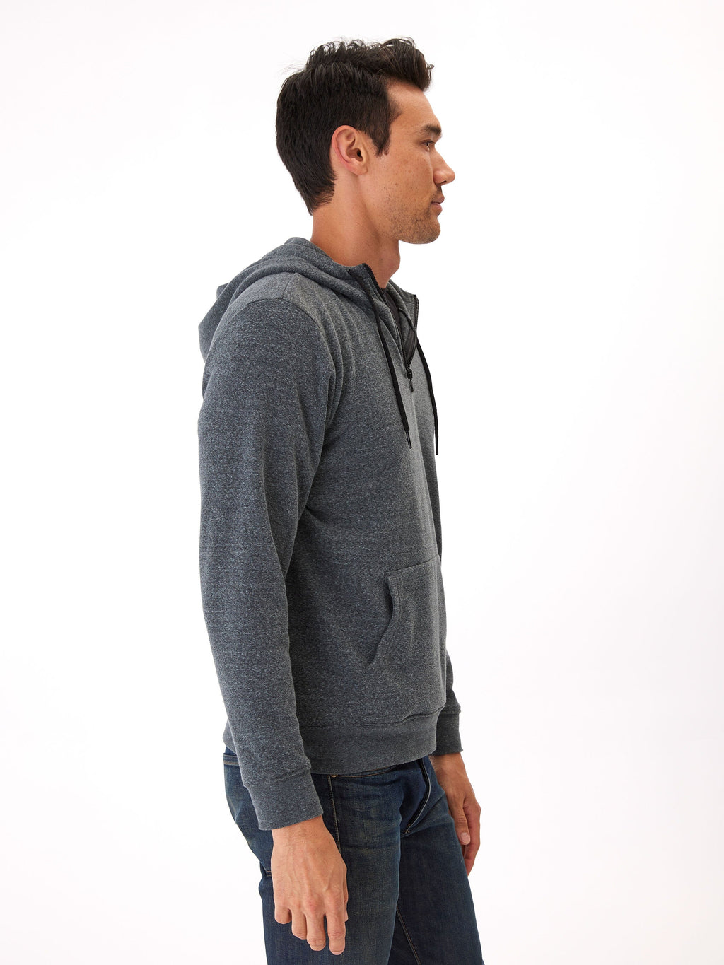 Men's Triblend Breton Half Zip Hoodie in Charcoal-Grey and Black