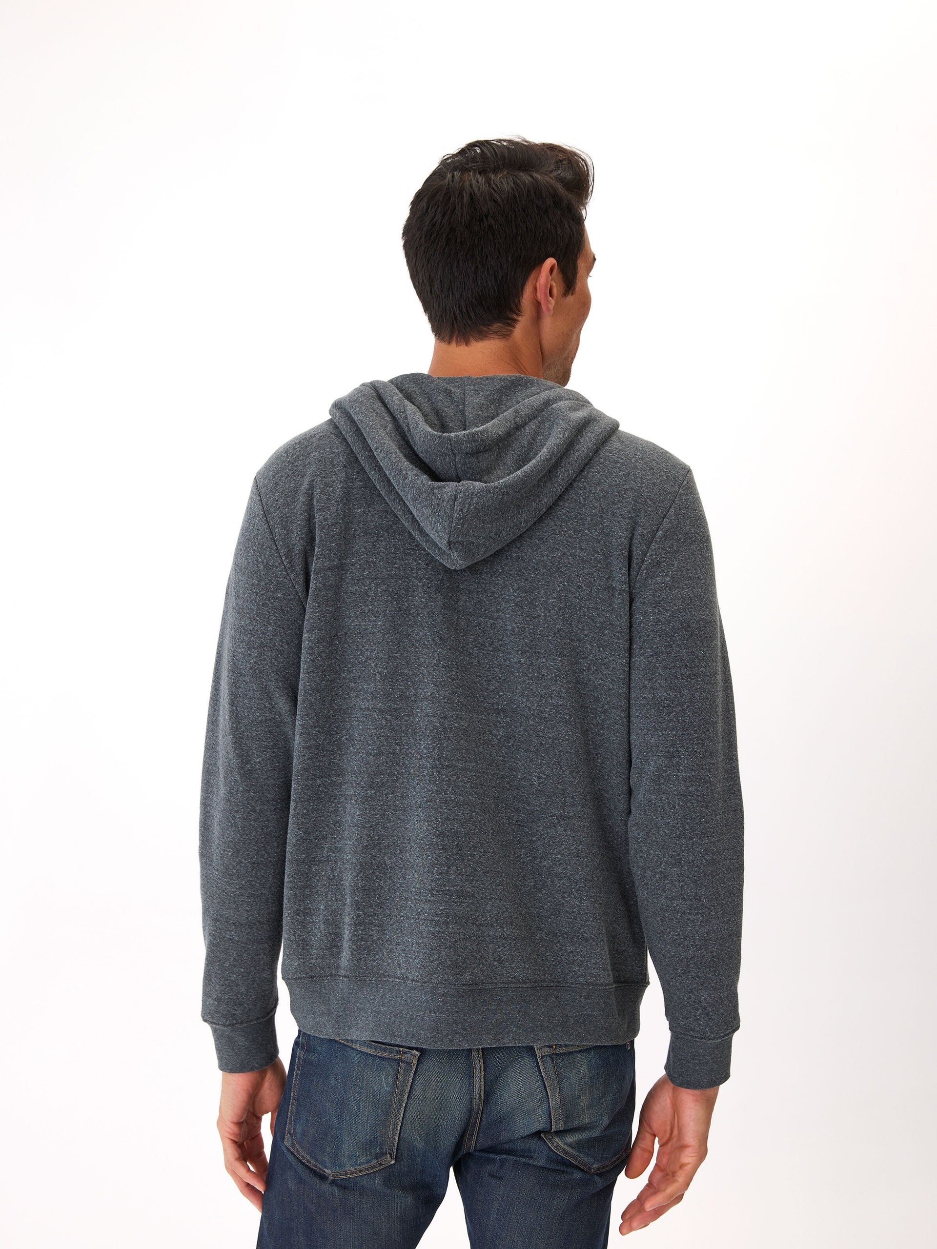 Men's Triblend Breton Half Zip Hoodie in Charcoal-Grey and Black