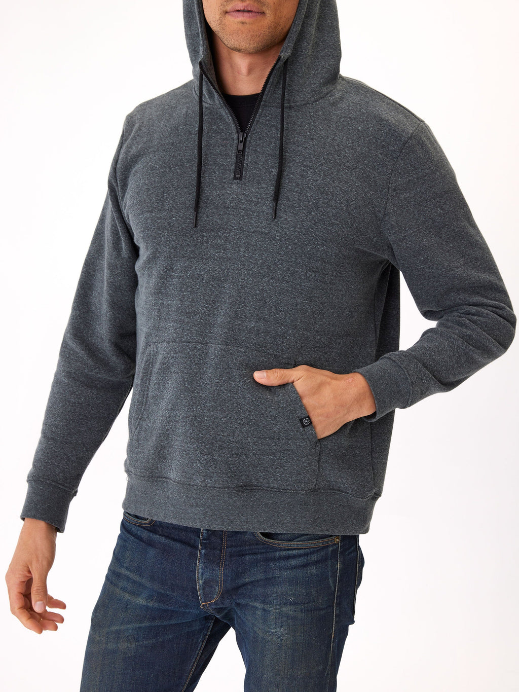 Men's Triblend Breton Half Zip Hoodie in Charcoal-Grey and Black