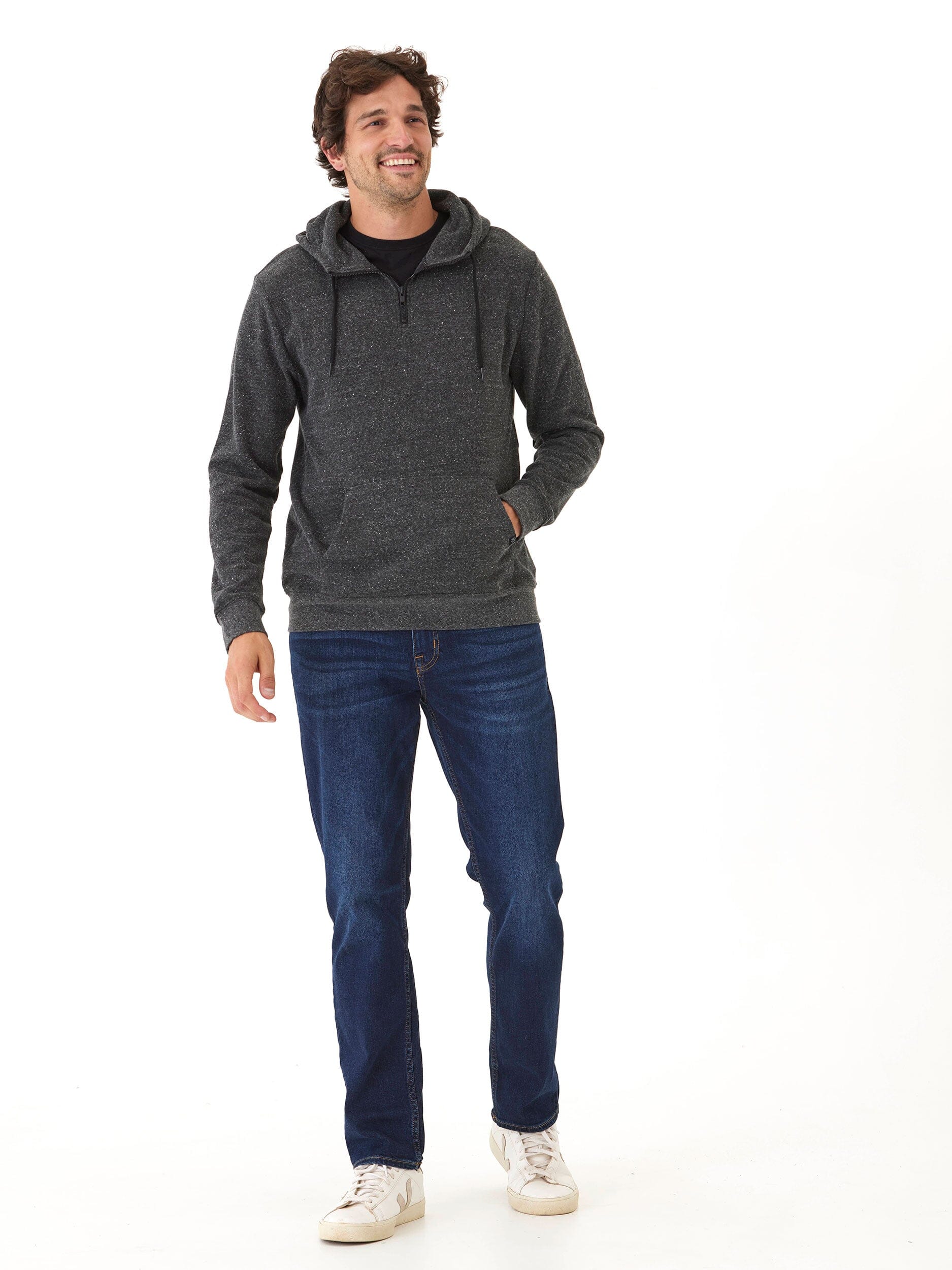 Triblend Breton Half Zip Hoodie - Lightweight Casual Pullover