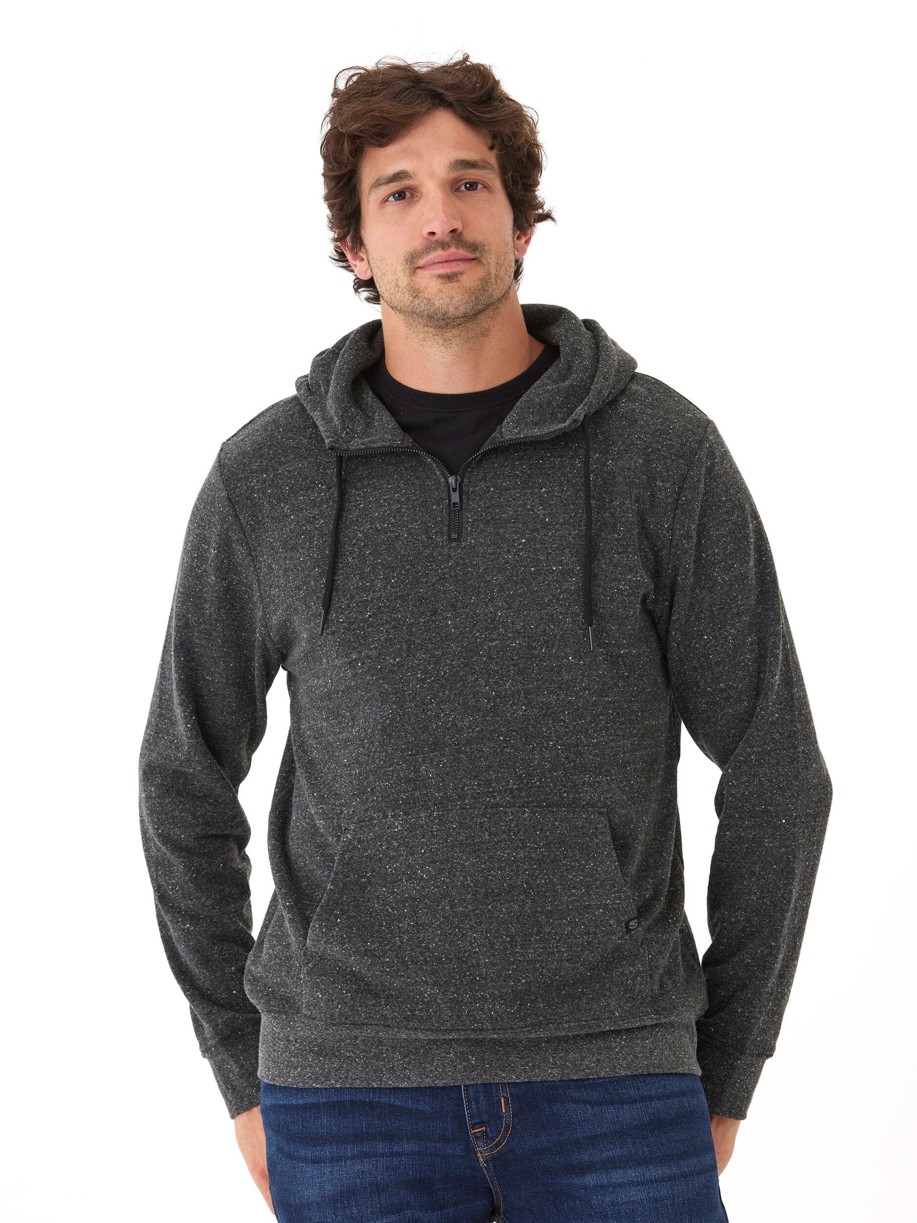 Triblend Breton Half Zip Hoodie in soft fleece fabric with a modern quarter-zip neckline