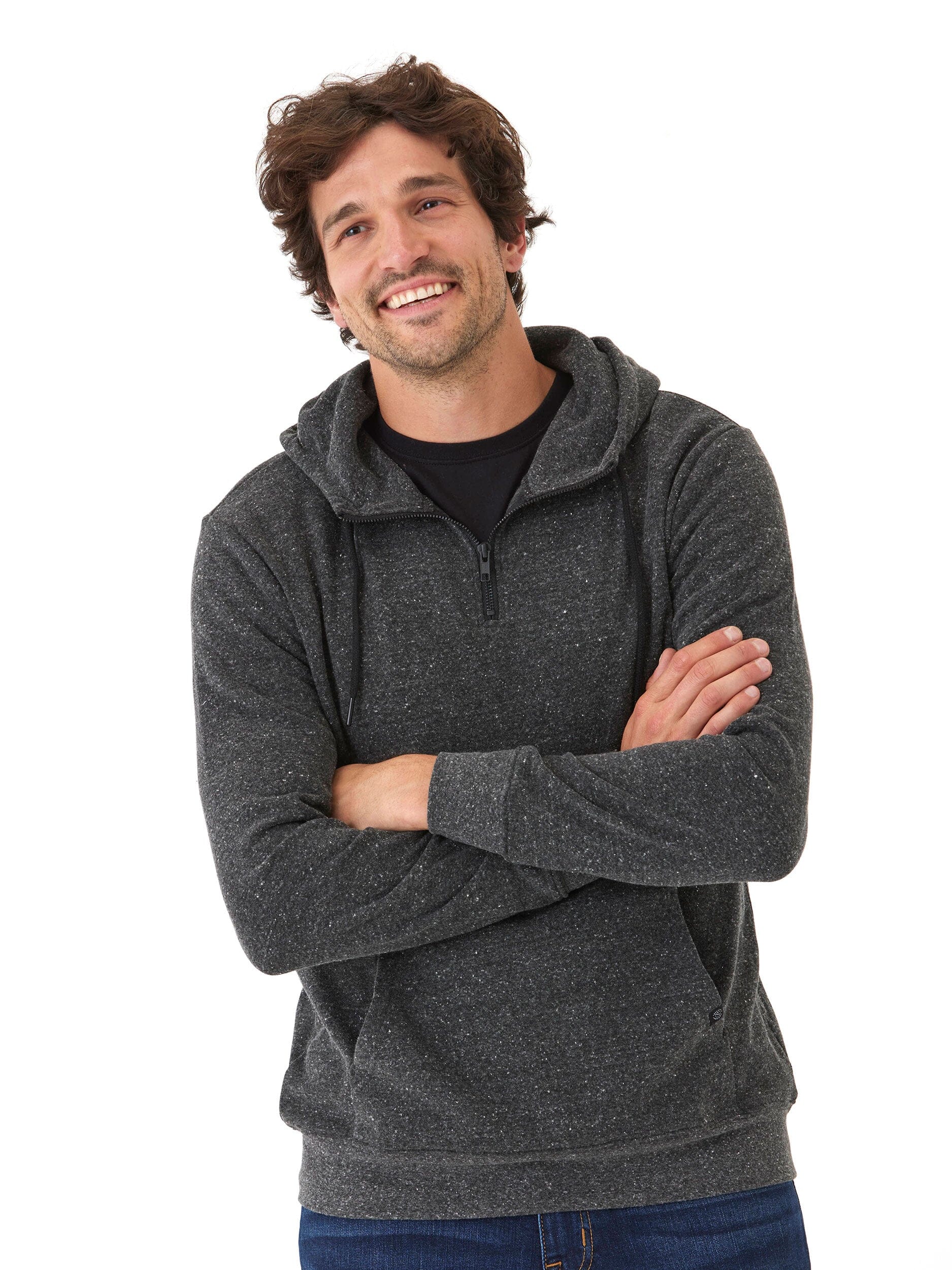 Triblend Breton Half Zip Hoodie - Lightweight Casual Pullover