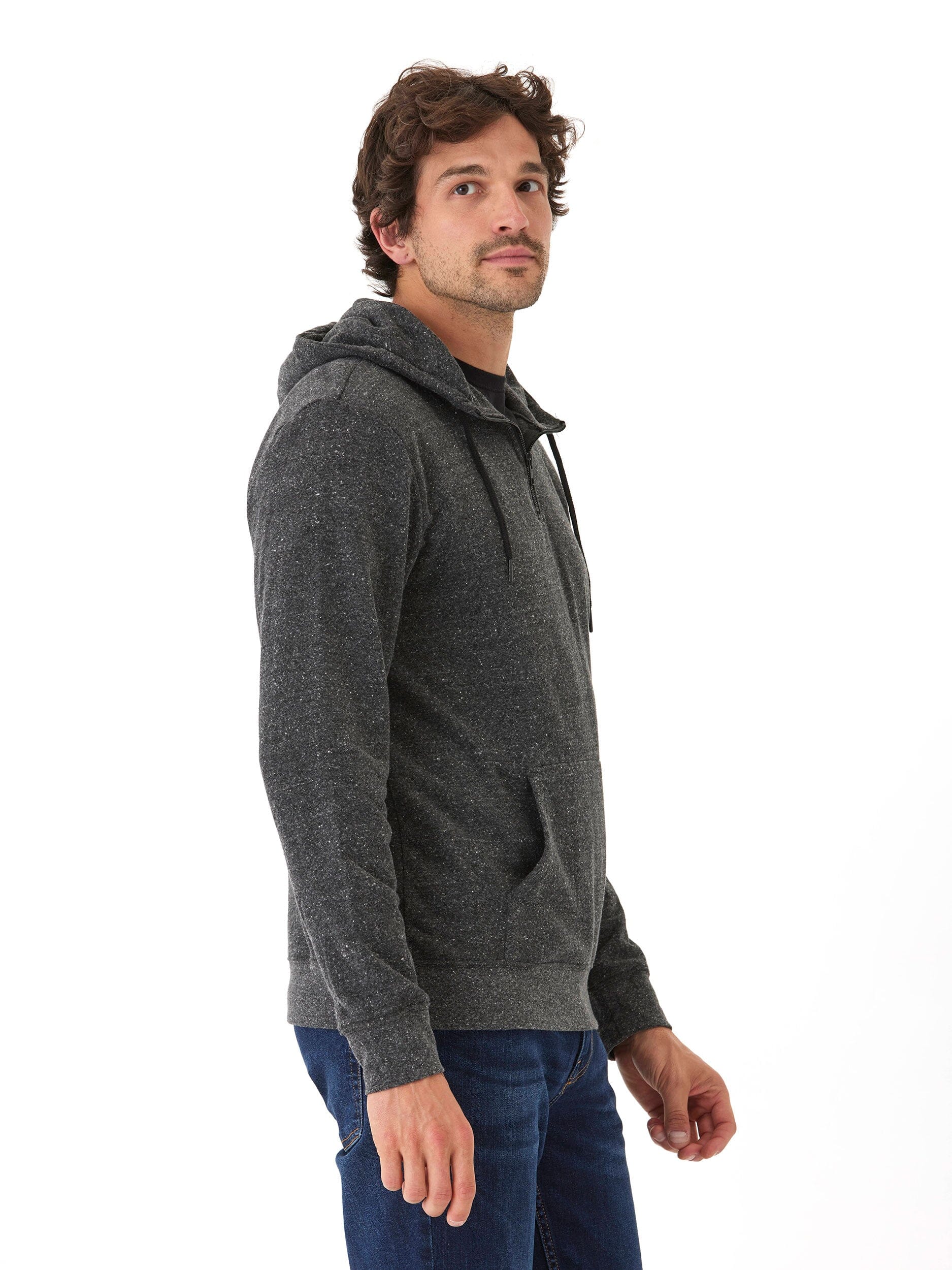 Triblend Breton Half Zip Hoodie - Lightweight Casual Pullover