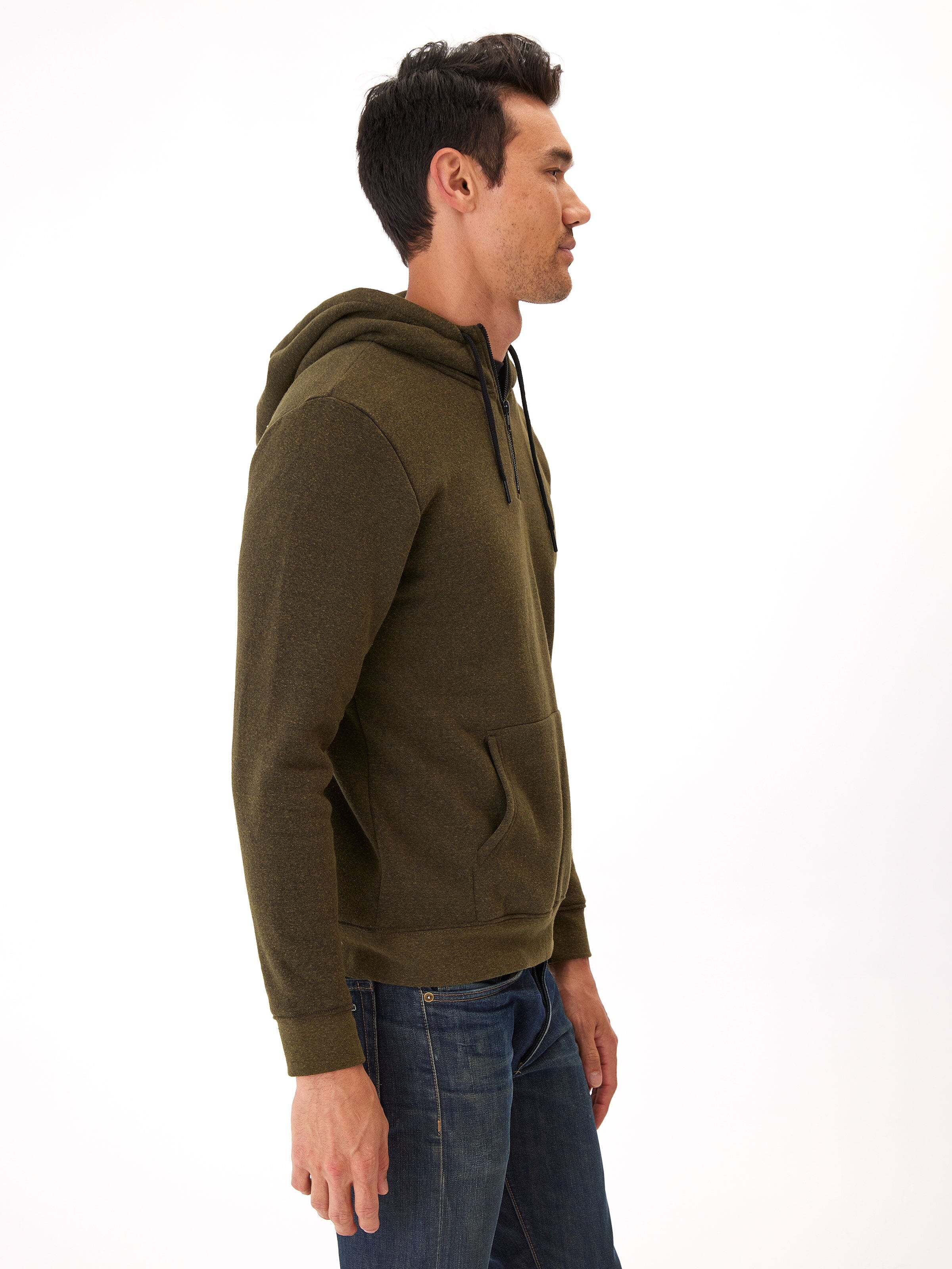 Triblend Breton Half Zip Hoodie in Olive Green and Black