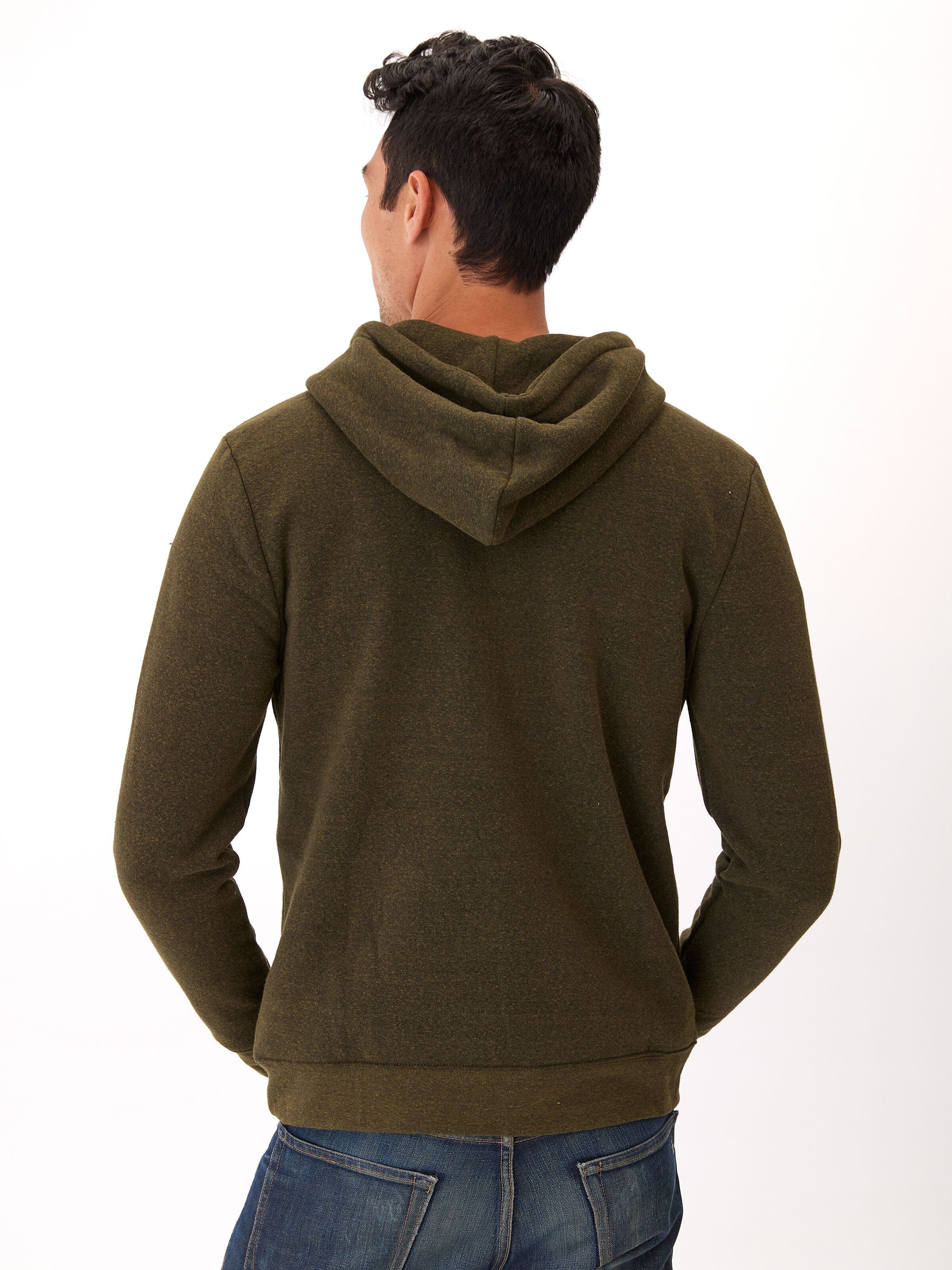 Triblend Breton Half Zip Hoodie in Olive Green and Black
