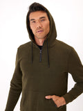 Thread & Supply Triblend Breton Half Zip Hoodie in solid olive green and black.