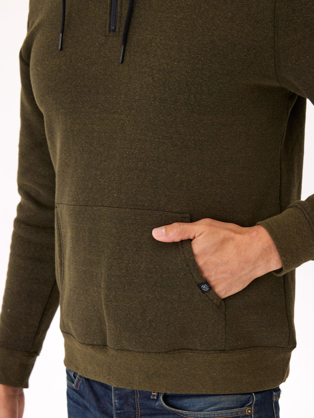 Triblend Breton Half Zip Hoodie in Olive Green and Black