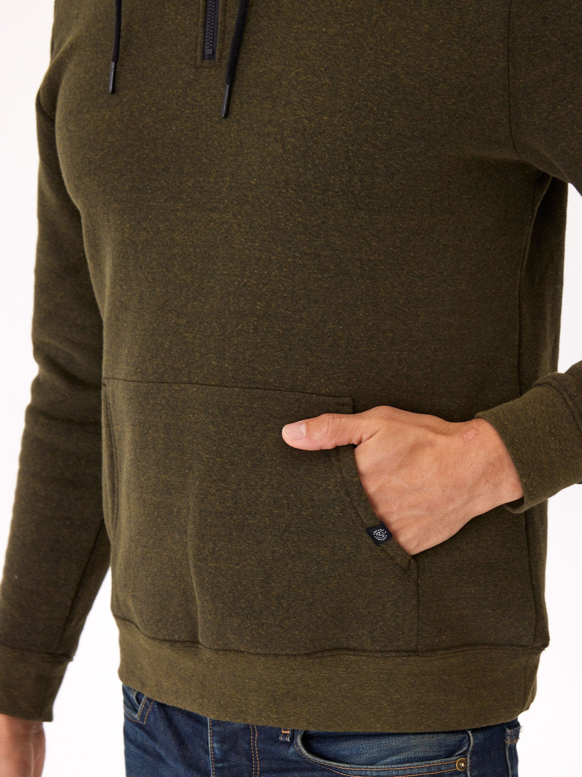 Triblend Breton Half Zip Hoodie in Olive Green and Black