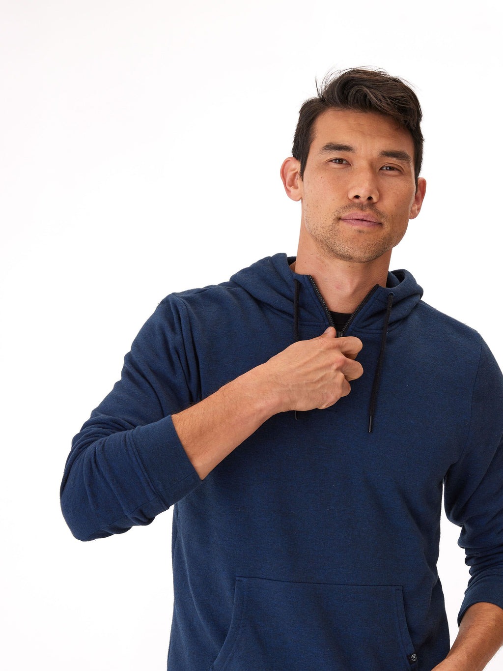 Men's Triblend Breton Half Zip Hoodie - Navy Blue & Black