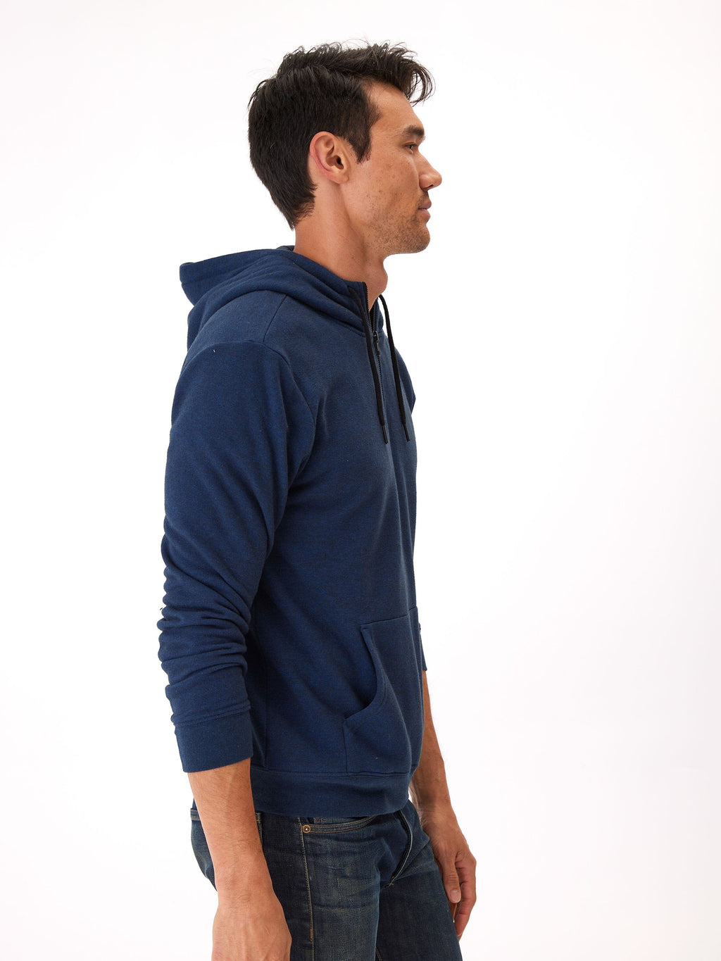 Men's Triblend Breton Half Zip Hoodie - Navy Blue & Black
