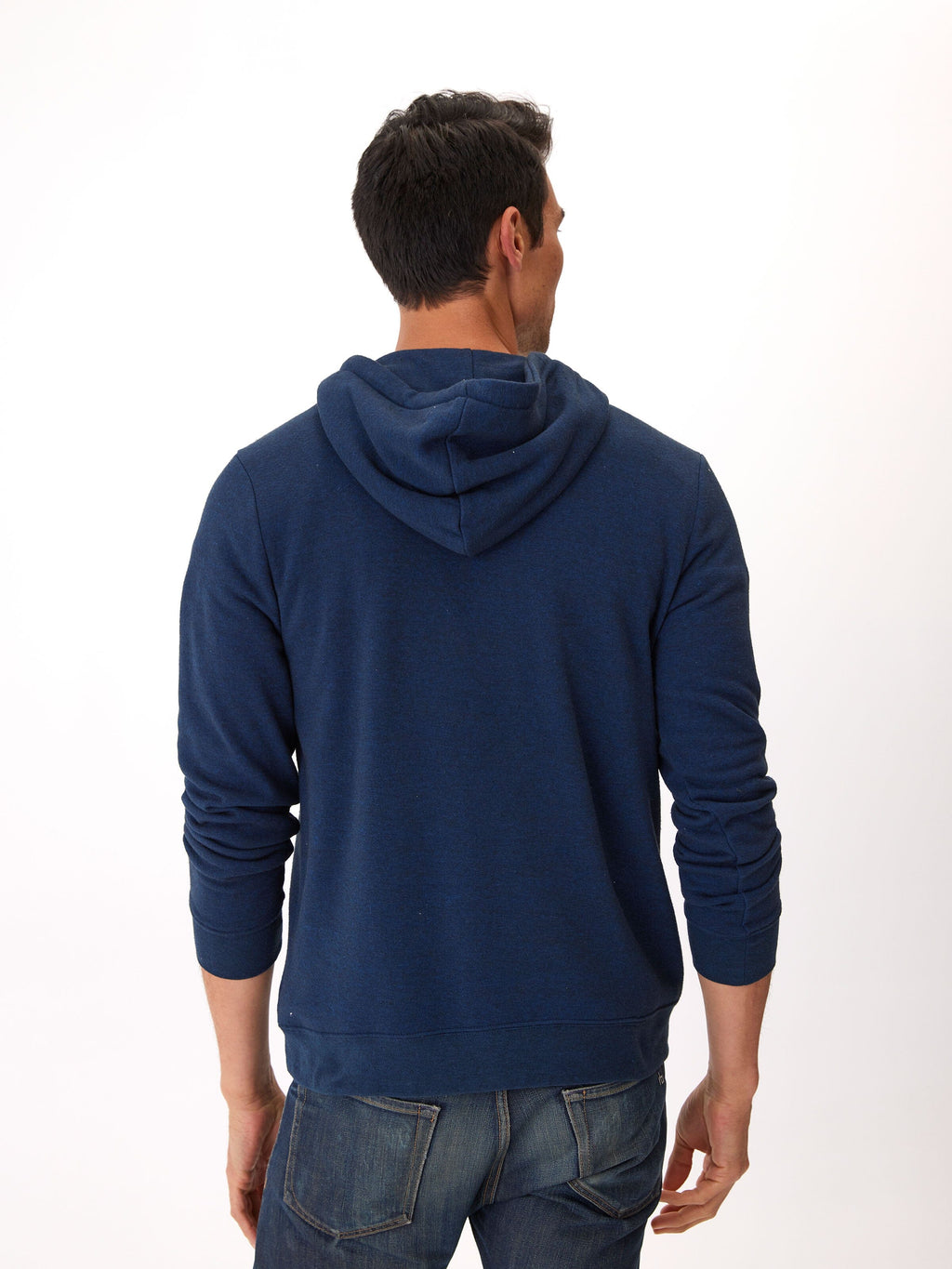 Men's Triblend Breton Half Zip Hoodie - Navy Blue & Black