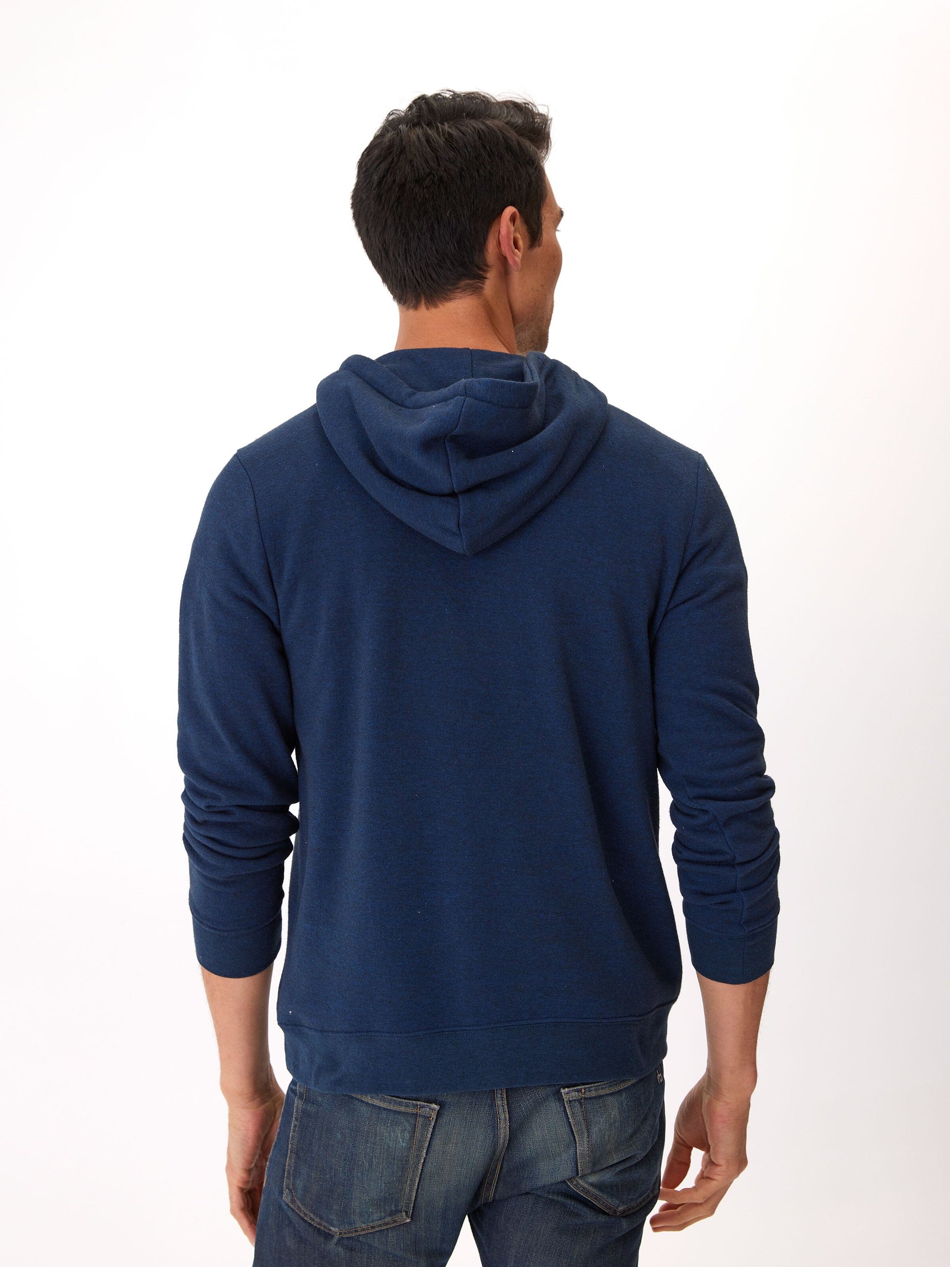 Men's Triblend Breton Half Zip Hoodie - Navy Blue & Black