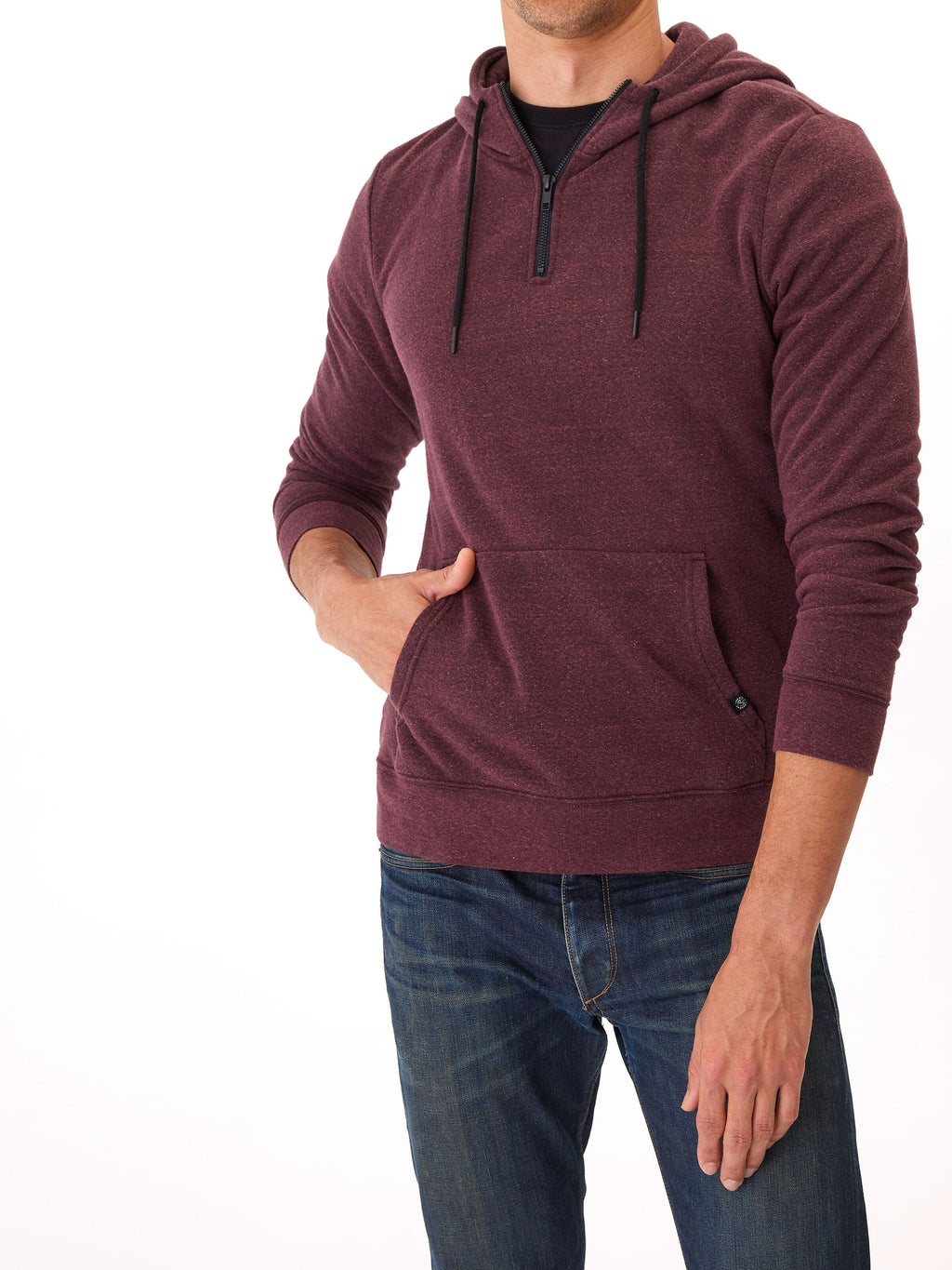 Men's Triblend Breton Half Zip Hoodie - Casual Sporty Pullover