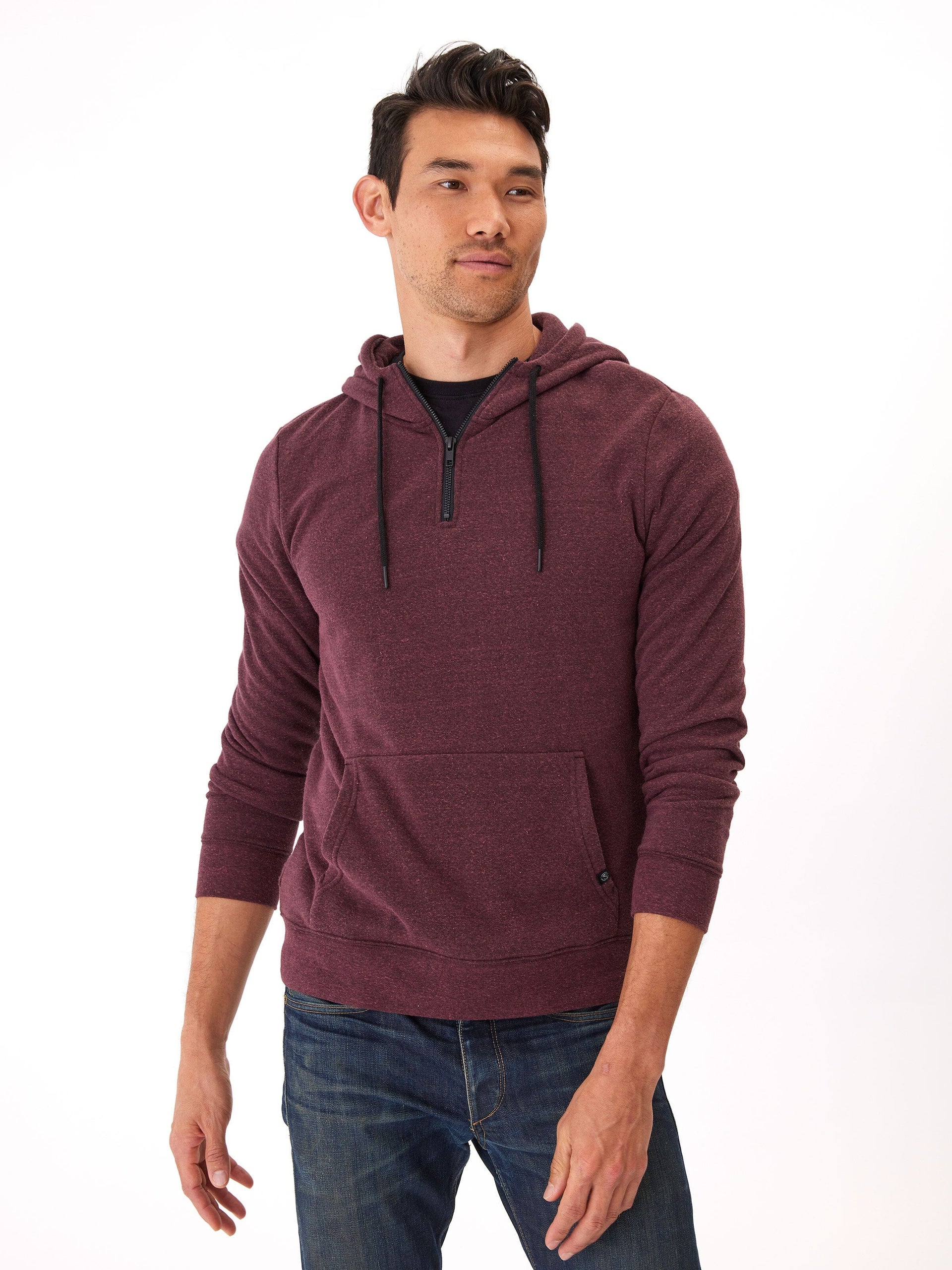 Men's Triblend Breton Half Zip Hoodie - Casual Sporty Pullover