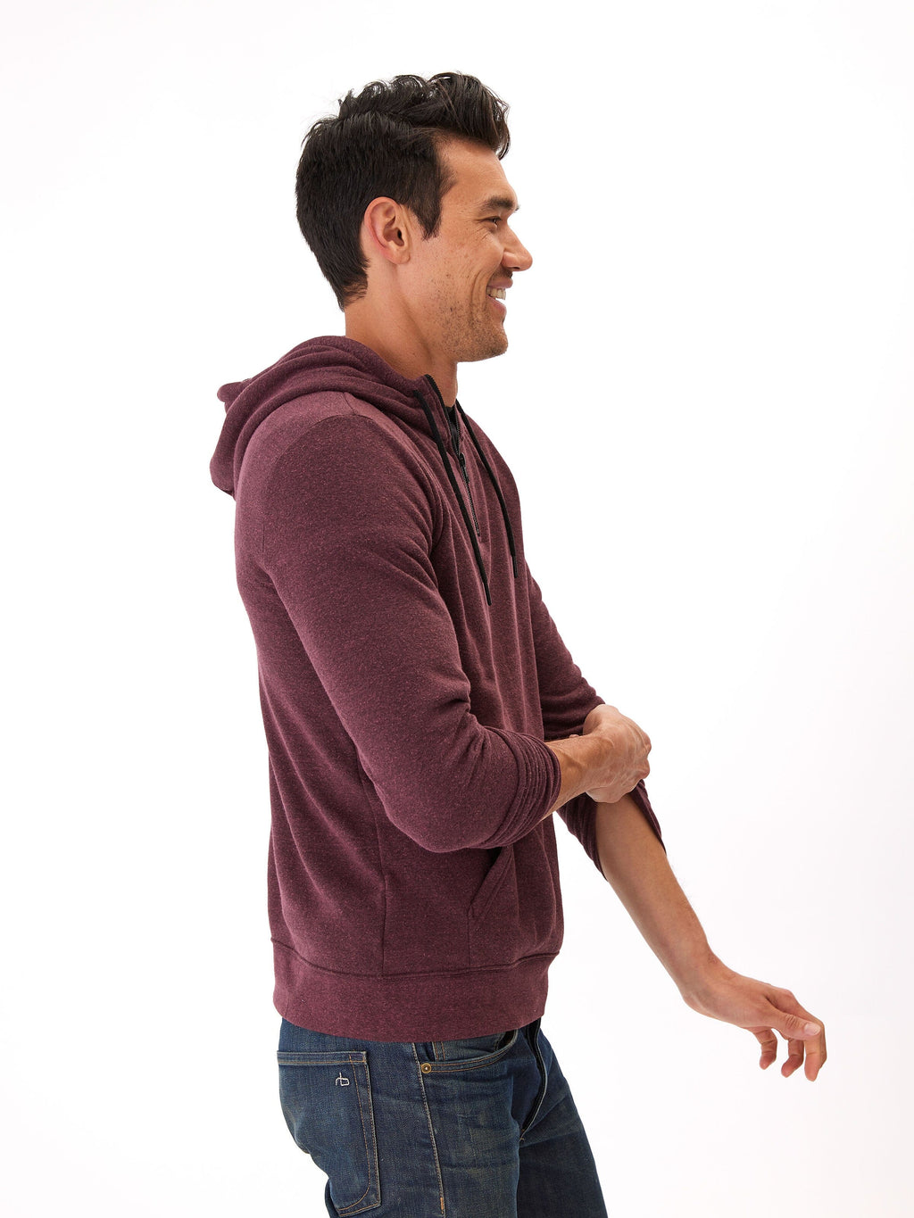 Men's Triblend Breton Half Zip Hoodie - Casual Sporty Pullover