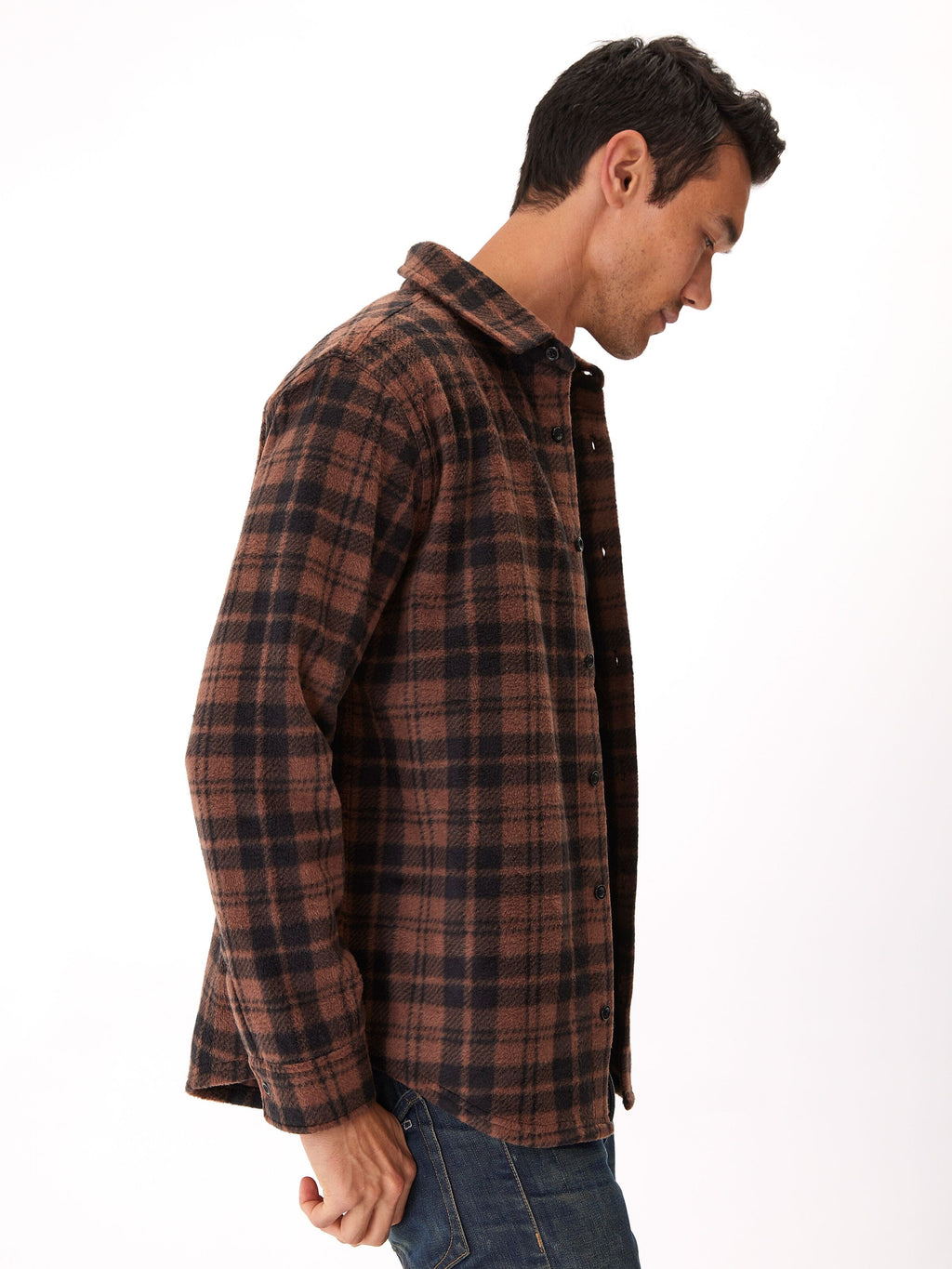 Printed Fleece Button Up Shirt Sustainable Winter Layer