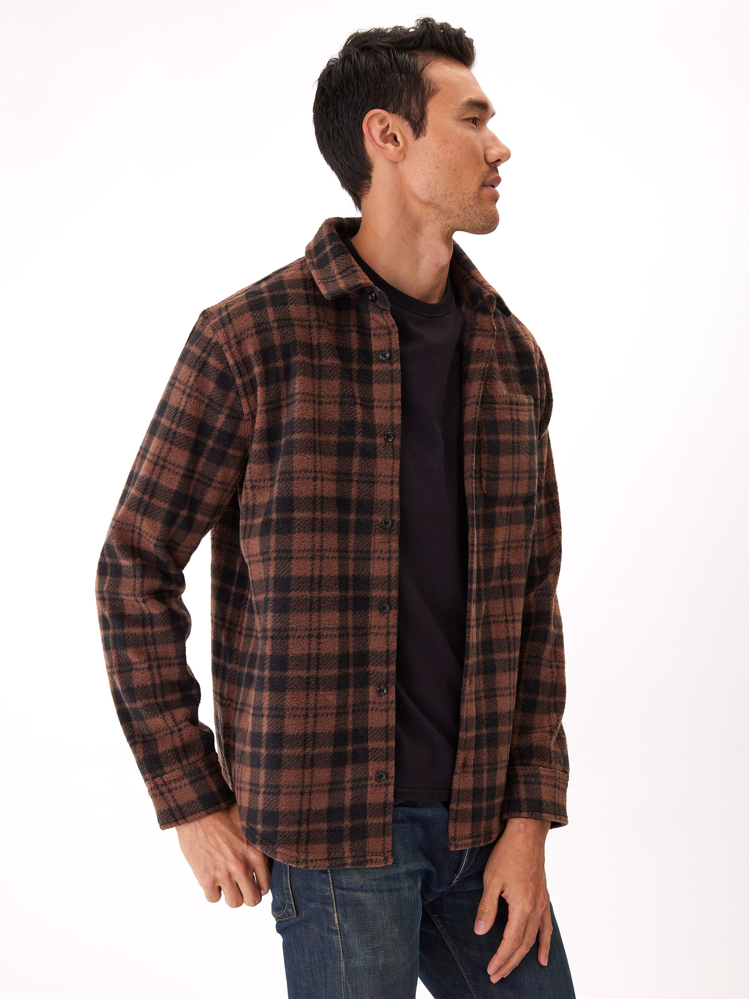 Printed Fleece Button Up Shirt Sustainable Winter Layer