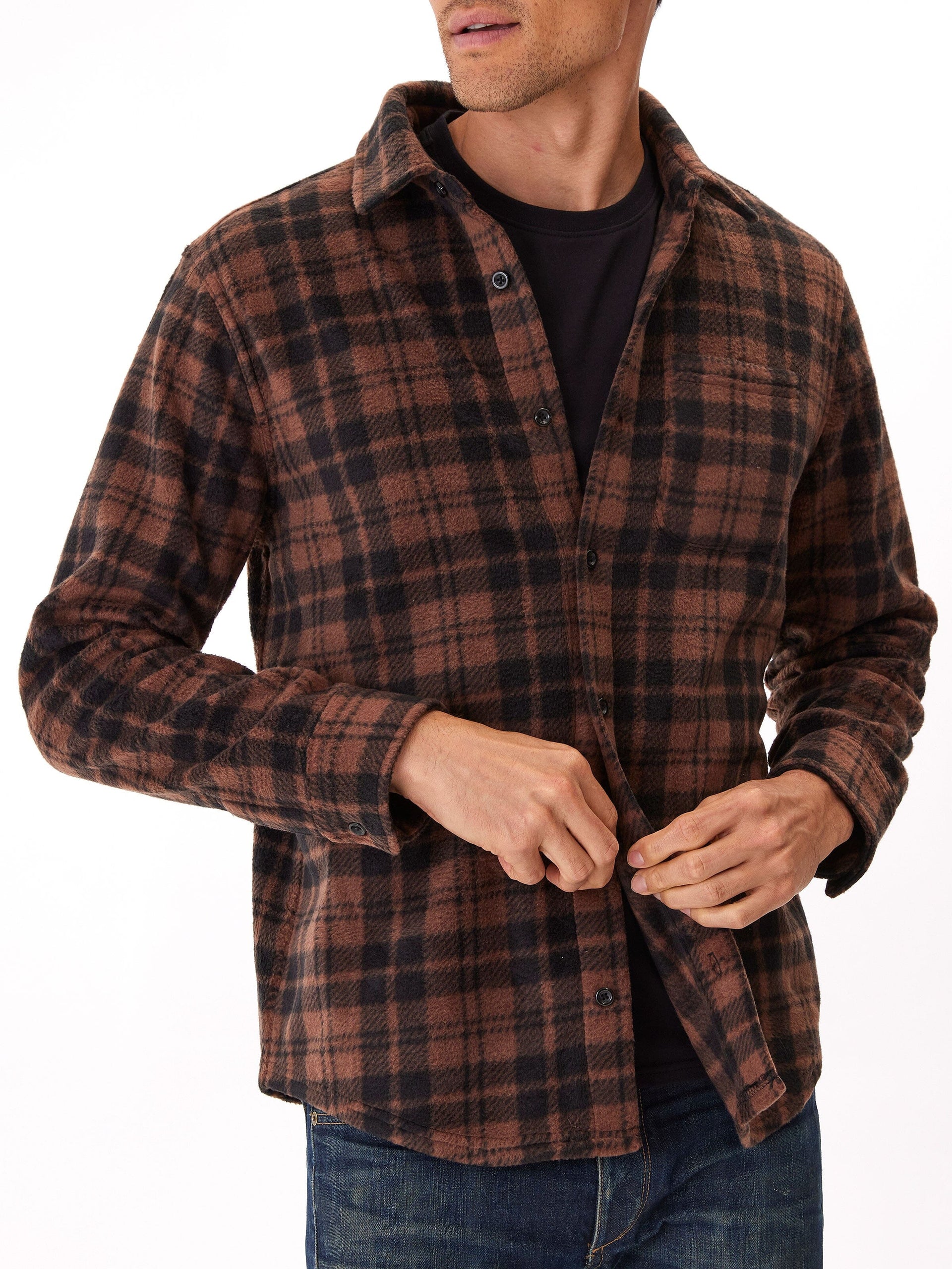 Printed Fleece Button Up Shirt Sustainable Winter Layer