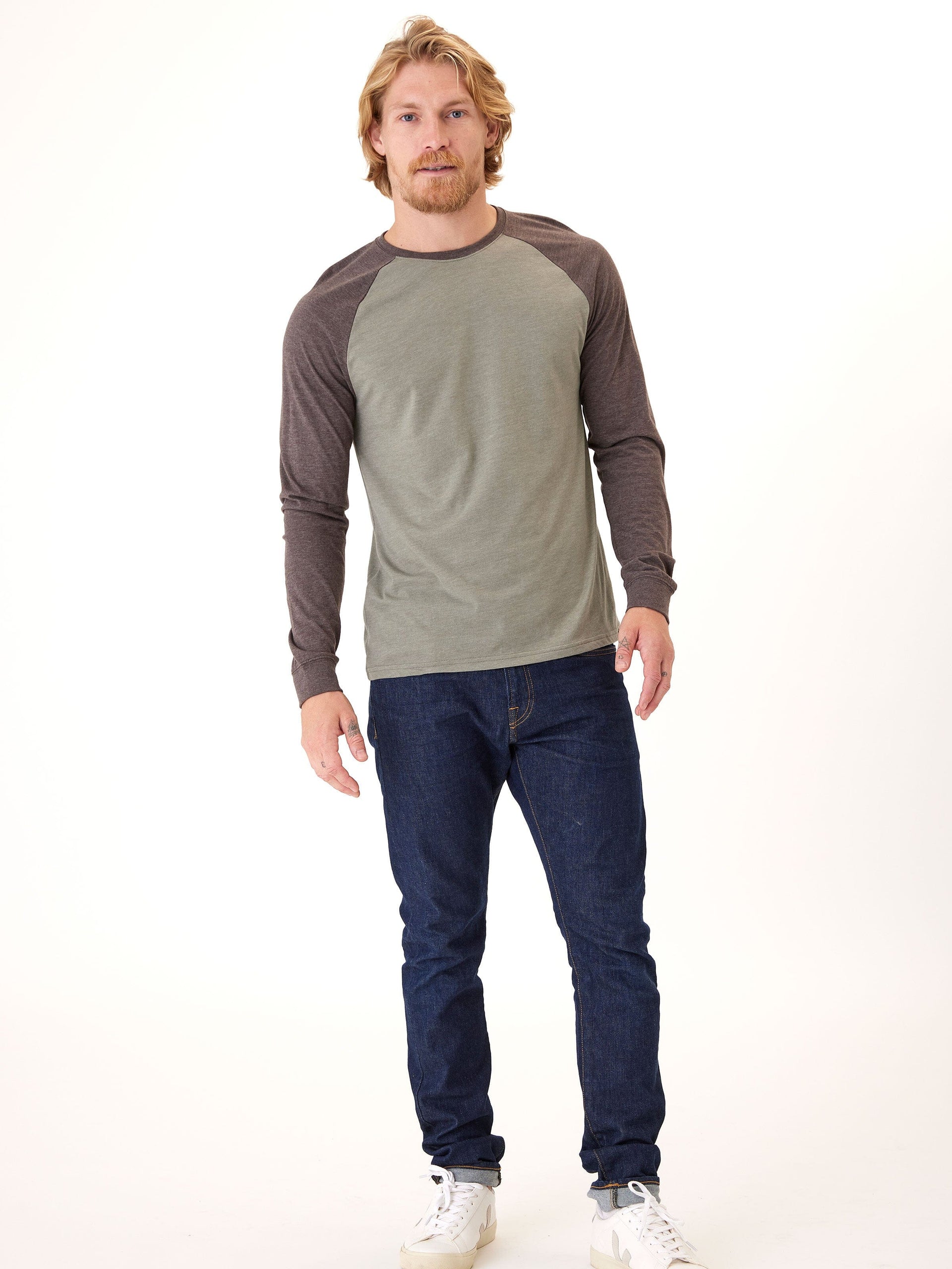 Triblend Long Sleeve Raglan Tee Lightweight Breathable Knit