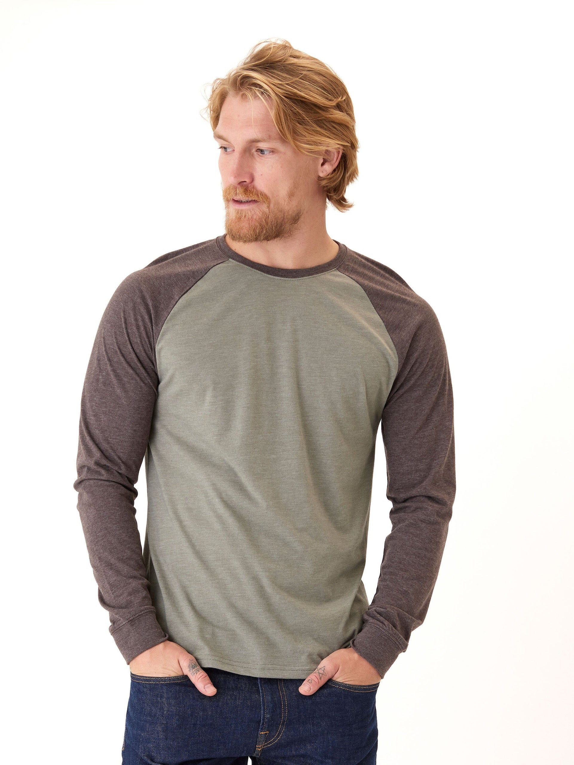 Triblend Long Sleeve Raglan Tee Lightweight Breathable Knit