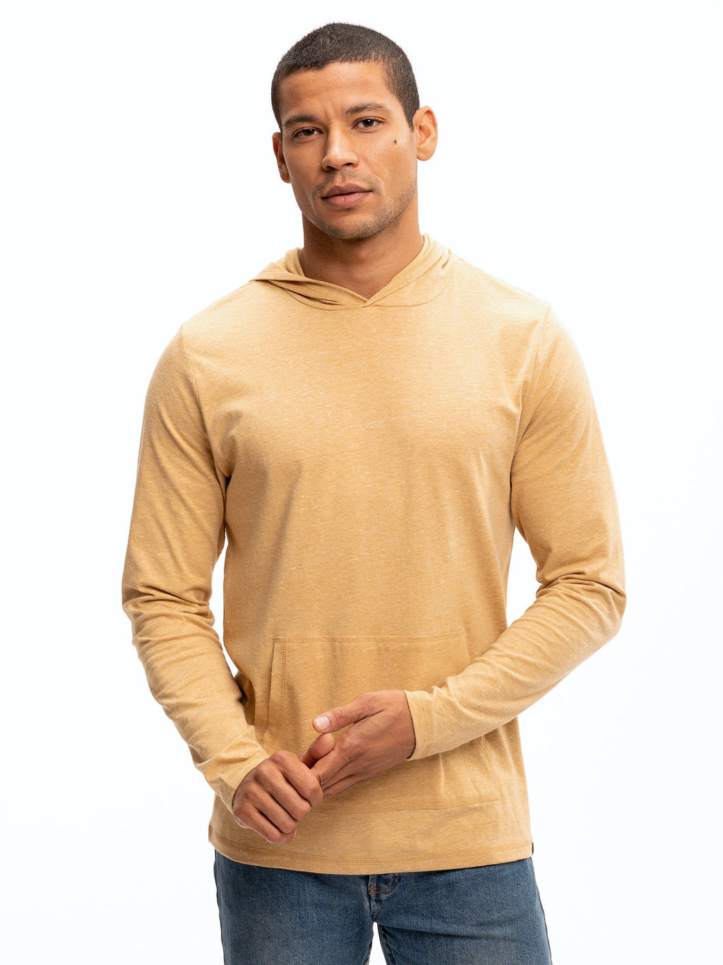 Unisex Long Sleeve Triblend Tee Shirt Hoodie in Gold