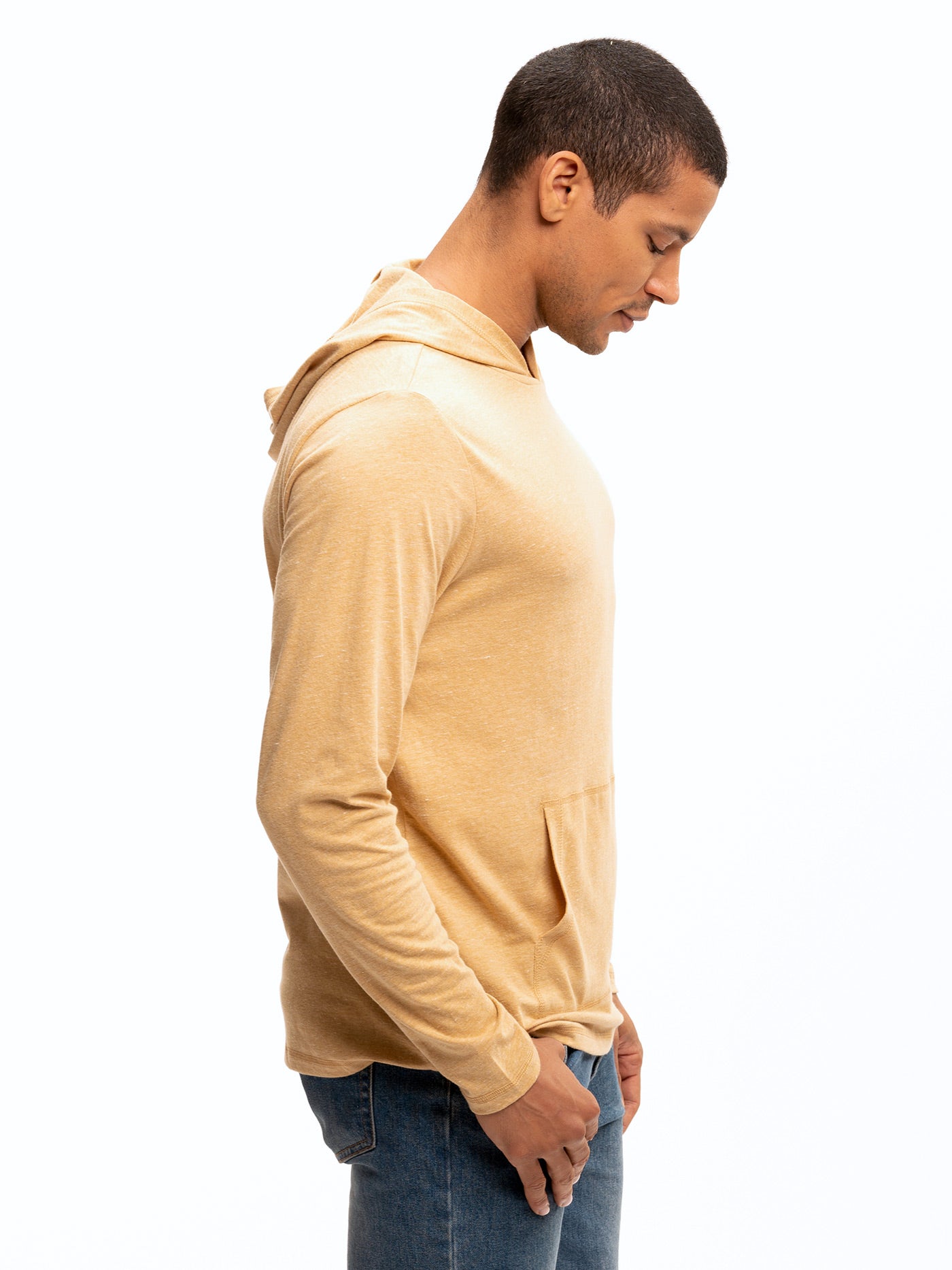 Unisex Long Sleeve Triblend Tee Shirt Hoodie in Gold