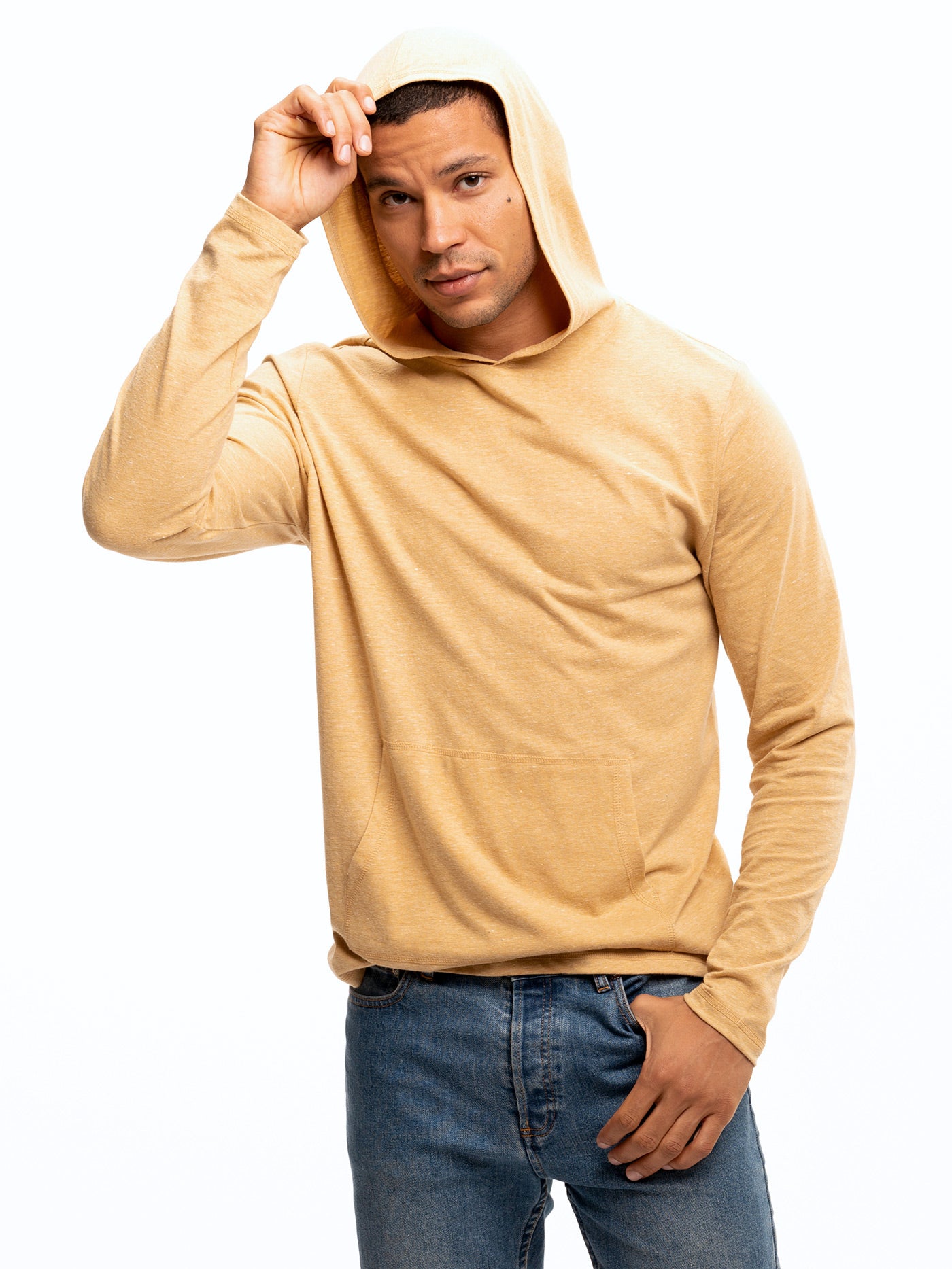 Unisex Long Sleeve Triblend Tee Shirt Hoodie in Gold