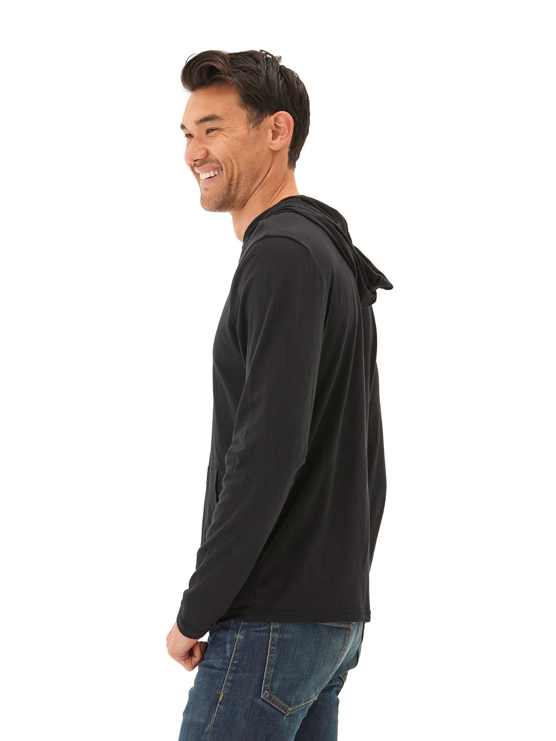 Black Long Sleeve Eco-Triblend Pullover Tee Shirt Hoodie