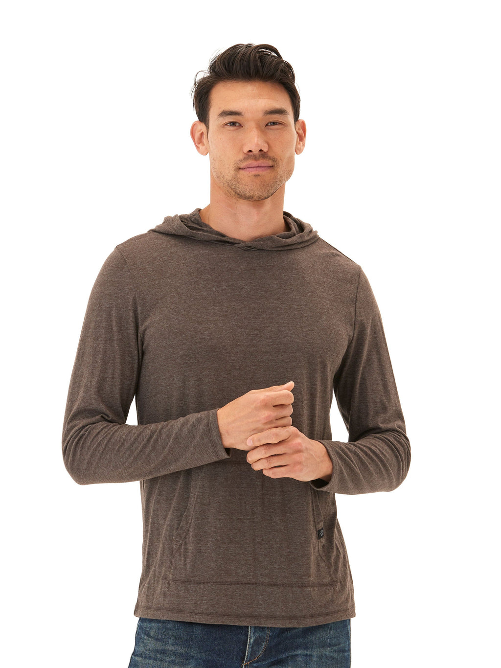 Lightweight long sleeve triblend tee shirt hoodie in a versatile pullover style