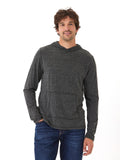 Men's long sleeve triblend tee shirt hoodie in charcoal and heather-grey