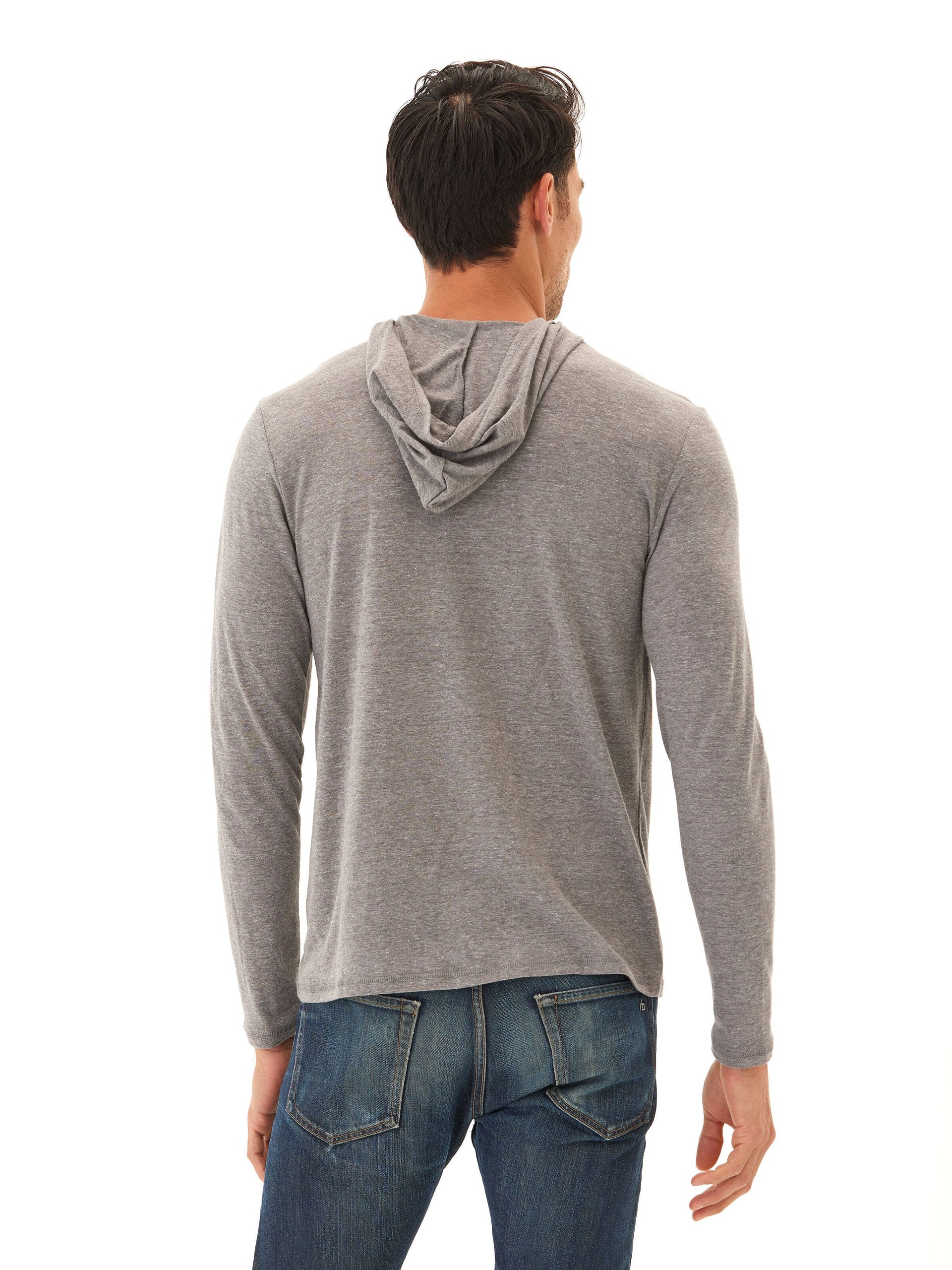 Men's Long Sleeve Triblend Tee Shirt Hoodie in Heathered Grey