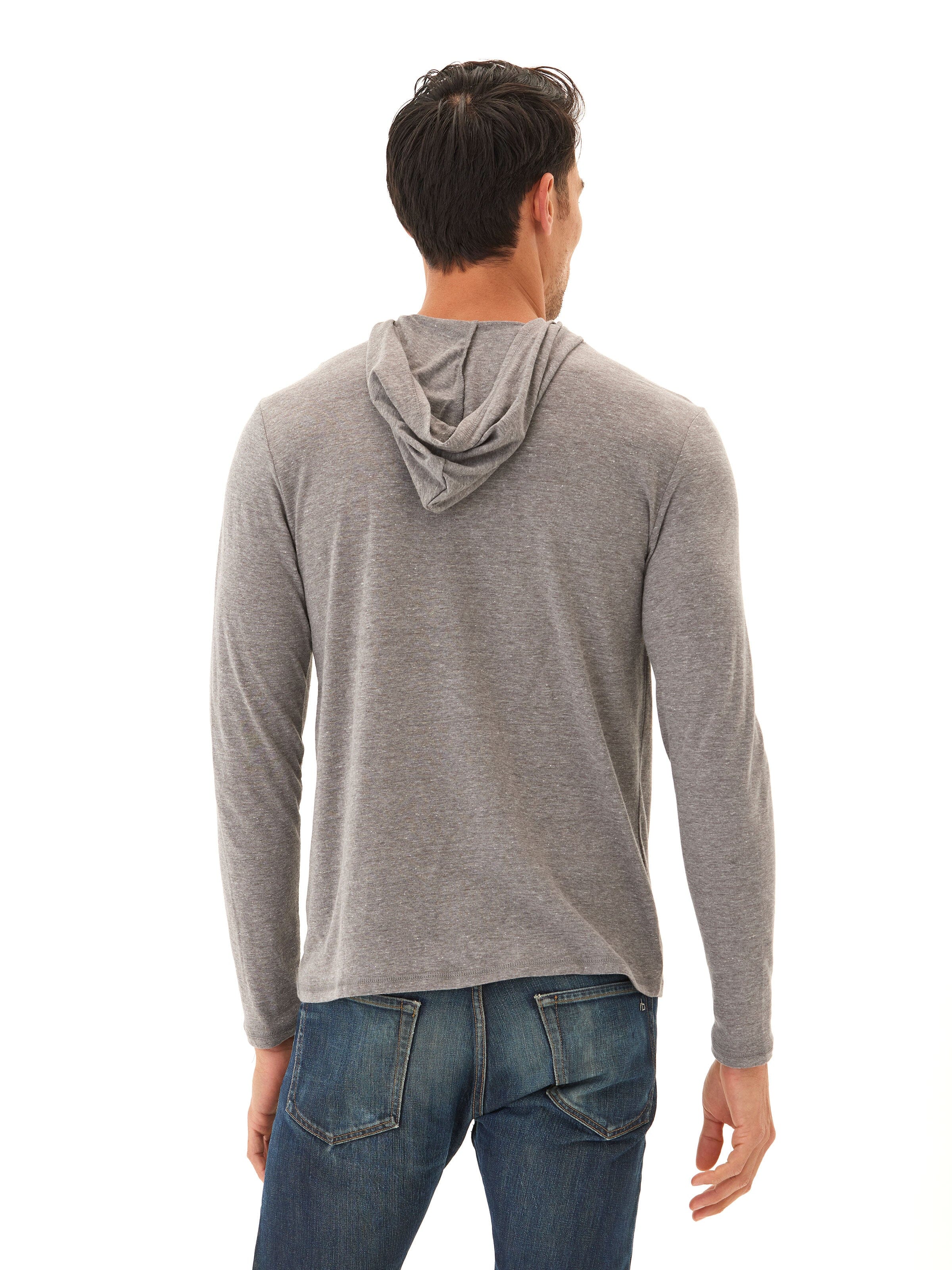 Men's Long Sleeve Triblend Tee Shirt Hoodie in Heathered Grey