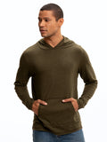 Olive green men's long sleeve triblend tee shirt hoodie.
