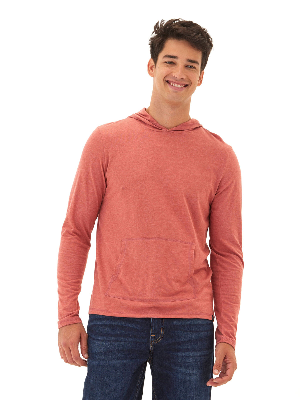 Long sleeve lightweight triblend jersey hoodie in a comfortable, versatile pullover style.